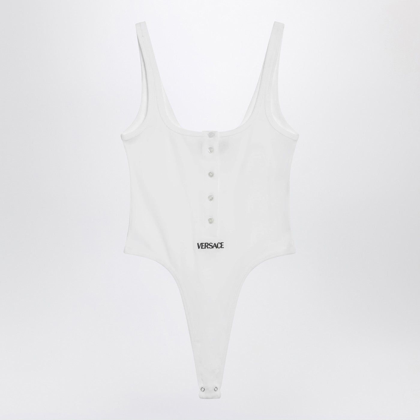 Versace Versace White High-Cut Bodysuit With Embroidered Logo Size L / US 10 / IT 46 - 1 Thumbnail