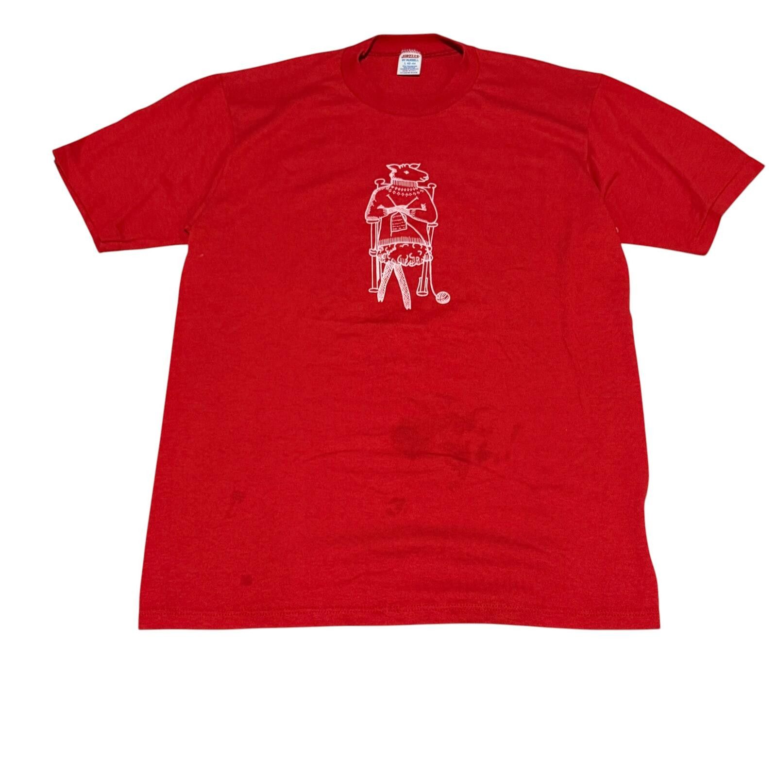 Jerzees Vintage 80s Sheep Knit Art Tee Size Large Red Single Stitch Size US L / EU 52-54 / 3 - 2 Thumbnail