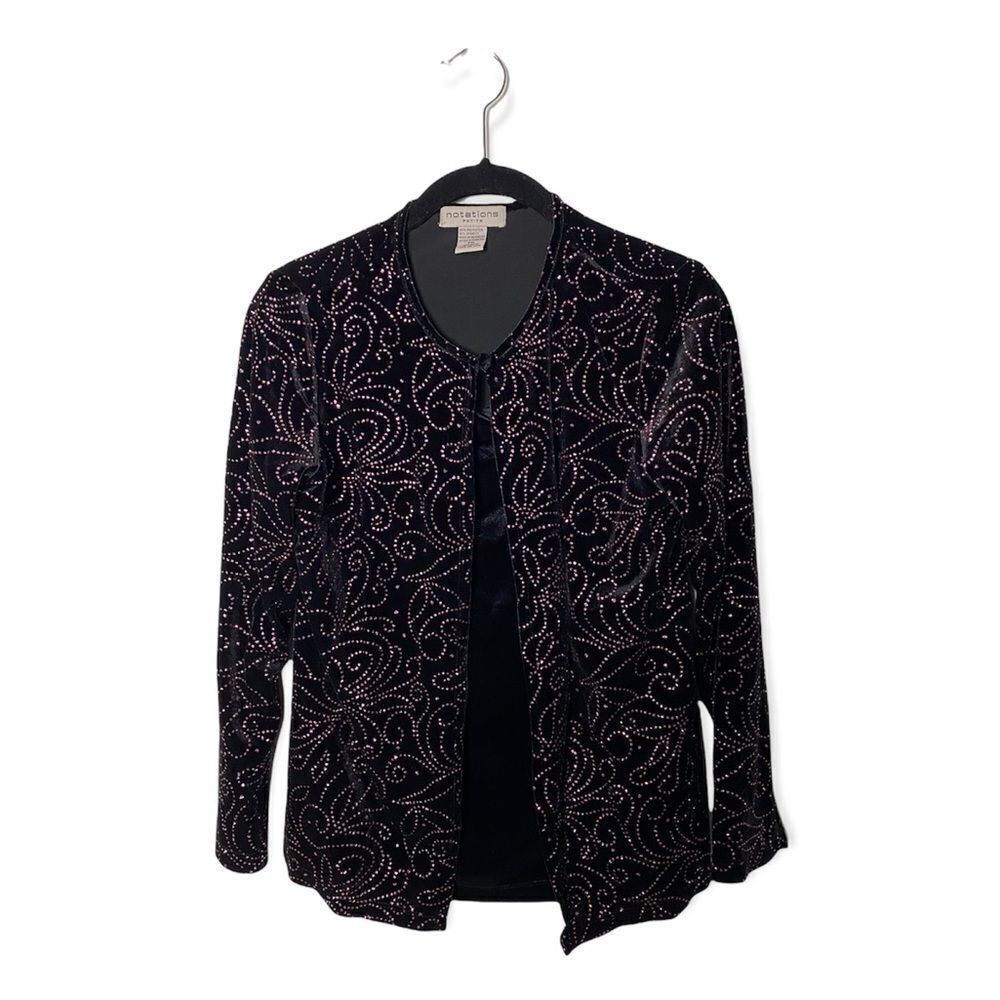 Other Notations Petite Velvet Sparkle Cardigan Layered Blouse | Si Size M / US 6-8 / IT 42-44 - 2 Thumbnail