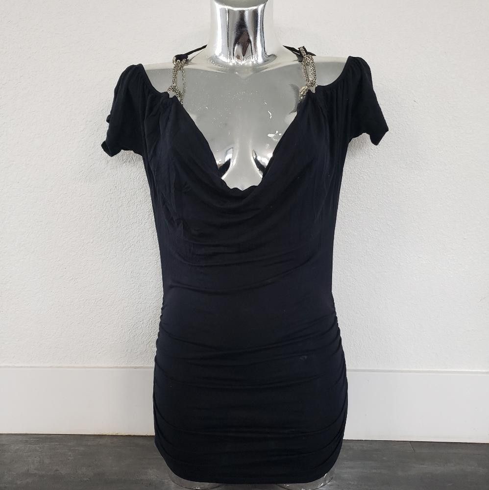 Designer Black Chain Detailed Wet Seal Mini Size L / US 10 / IT 46 - 1 Thumbnail