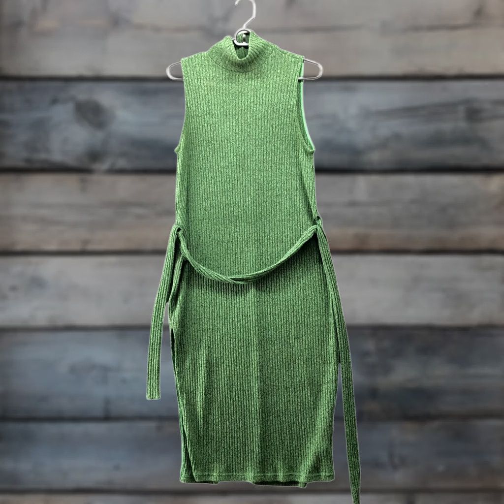 Asos ASOS Knit Sleeveless Mock Neck Sweater Dress Womens 8 Green Side Slit Tie Waist Size M / US 6-8 / IT 42-44 - 1 Thumbnail