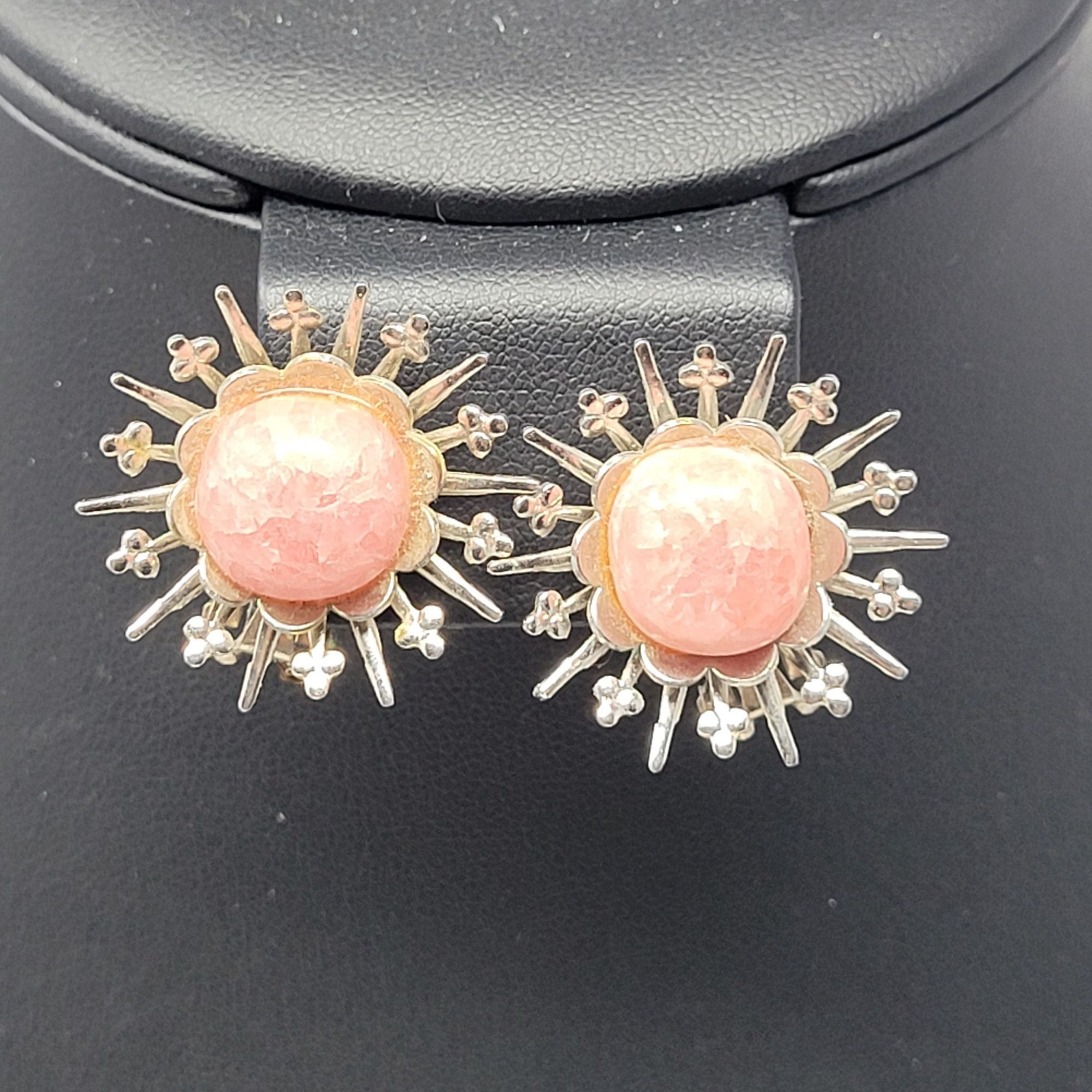 Vintage Vintage 60s Pink Quartz Sunburst Satellite Clip-On Earrings Size ONE SIZE - 1 Thumbnail
