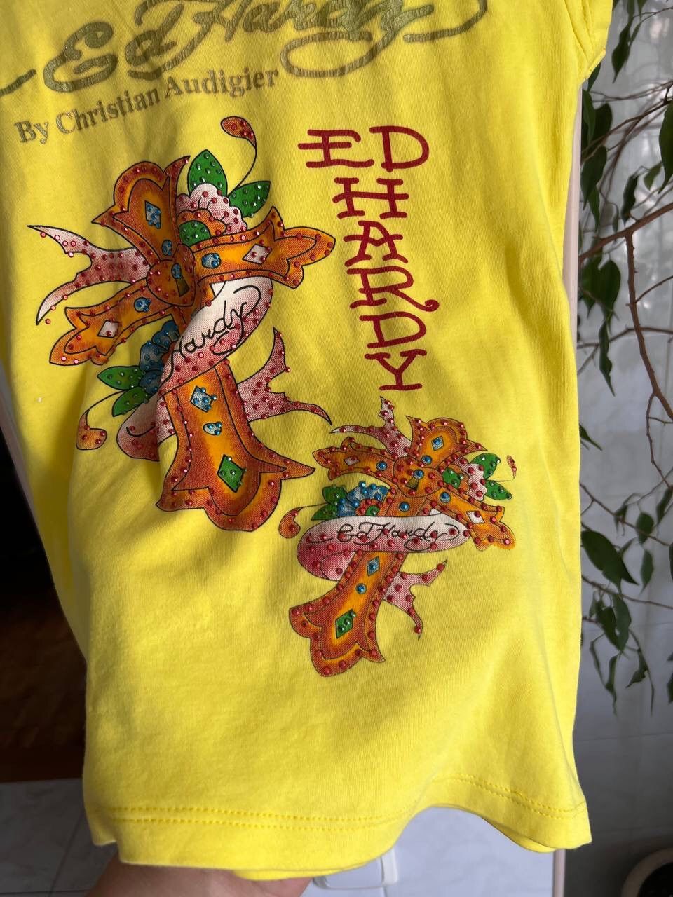 Christian Audigier × Ed Hardy 2000s Ed Hardy Summer Tattoo Rhinestone Y2K Short sleeve Top Size M / US 6-8 / IT 42-44 - 2 Thumbnail