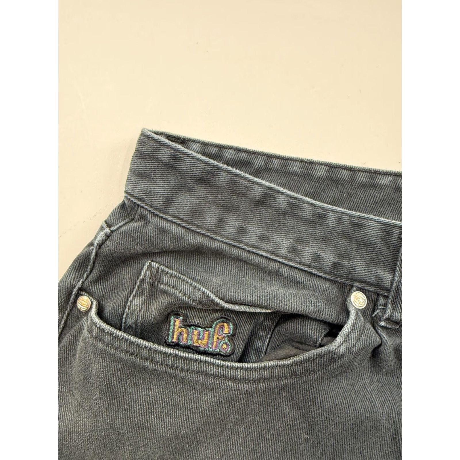 Denime Gromer Jeans Mens 32x30 Black Wide-Leg Relaxed Fit Distressed Denim Dark Wash Size US 32 / EU 48 - 4 Thumbnail