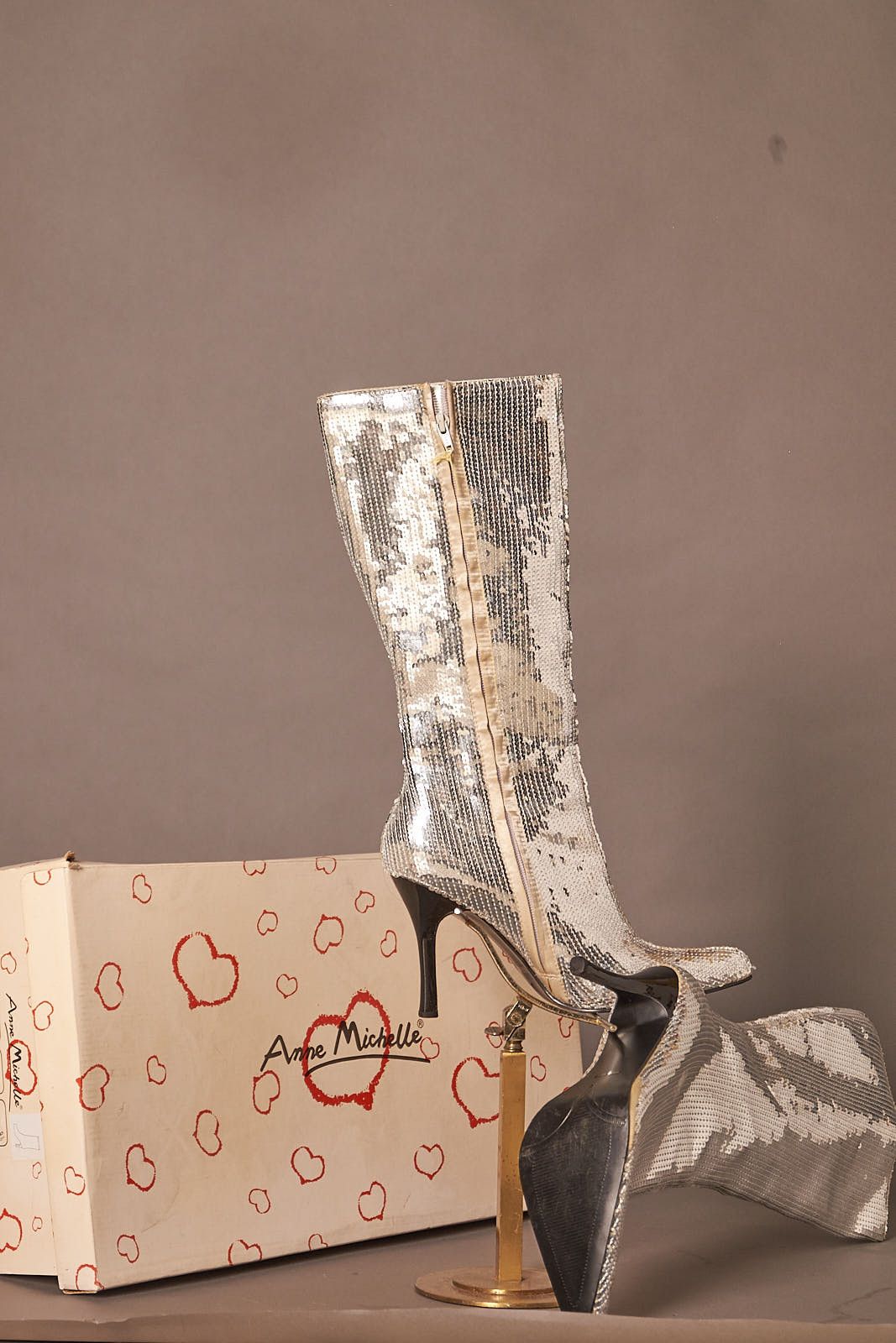 Other 90s Silver Sequin Knee High ZipUp Heeled Boots Size US 8.5 / IT 38.5 - 5 Thumbnail