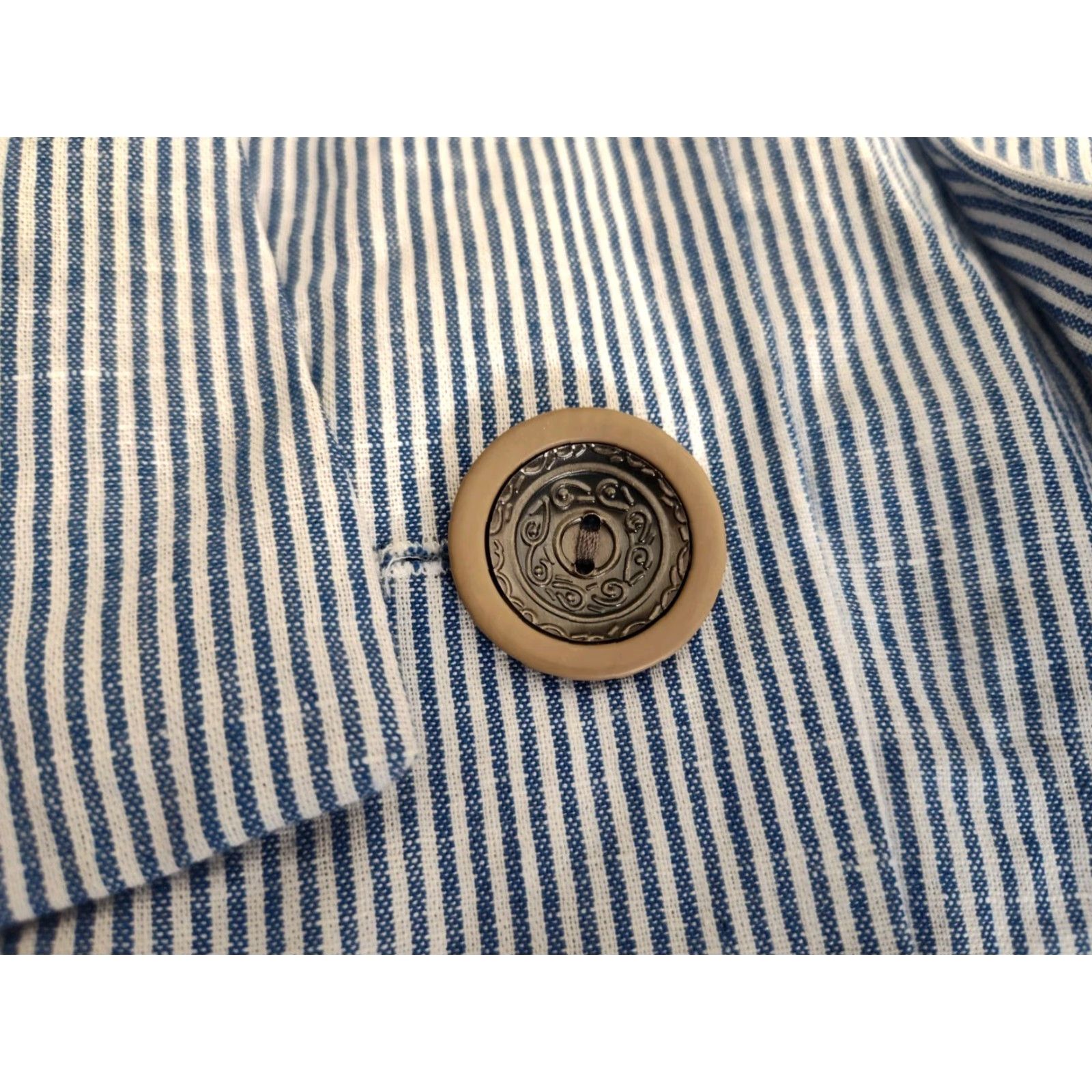 Vintage VINTAGE None Linen Blend Striped Shirt Dress Casual Women S Blue & White Sleeveless 90s Designer Size S / US 4 / IT 40 - 2 Thumbnail