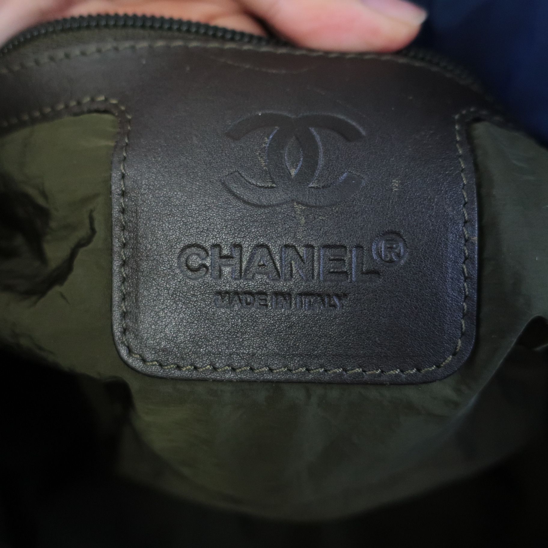 Chanel Blue Khaki Nylon Reversible Cocoon Tote