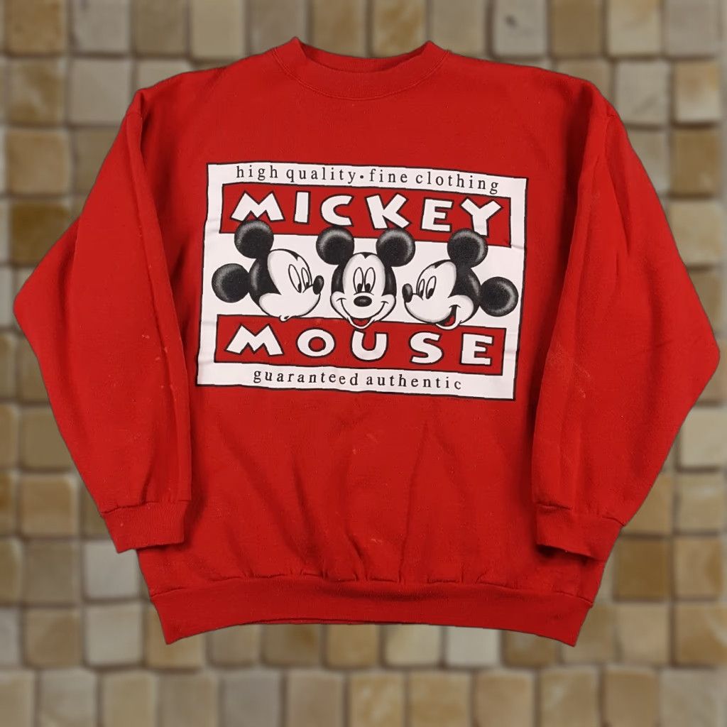 Disney VINTAGE Disney Mickey Mouse Sweatshirt Mens XL Pullover Crewneck 90s Red Cartoon Fleece Graphic Print Grunge Style Size US XL / EU 56 / 4 - 1 Thumbnail