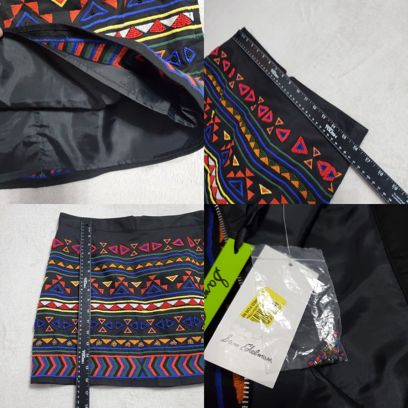 Sam Edelman Sam Edelman Skirt Women 12 Black Aztec Print Beaded Embroidered Cotton Mini Size 34" / US 12 / IT 48 - 8 Thumbnail