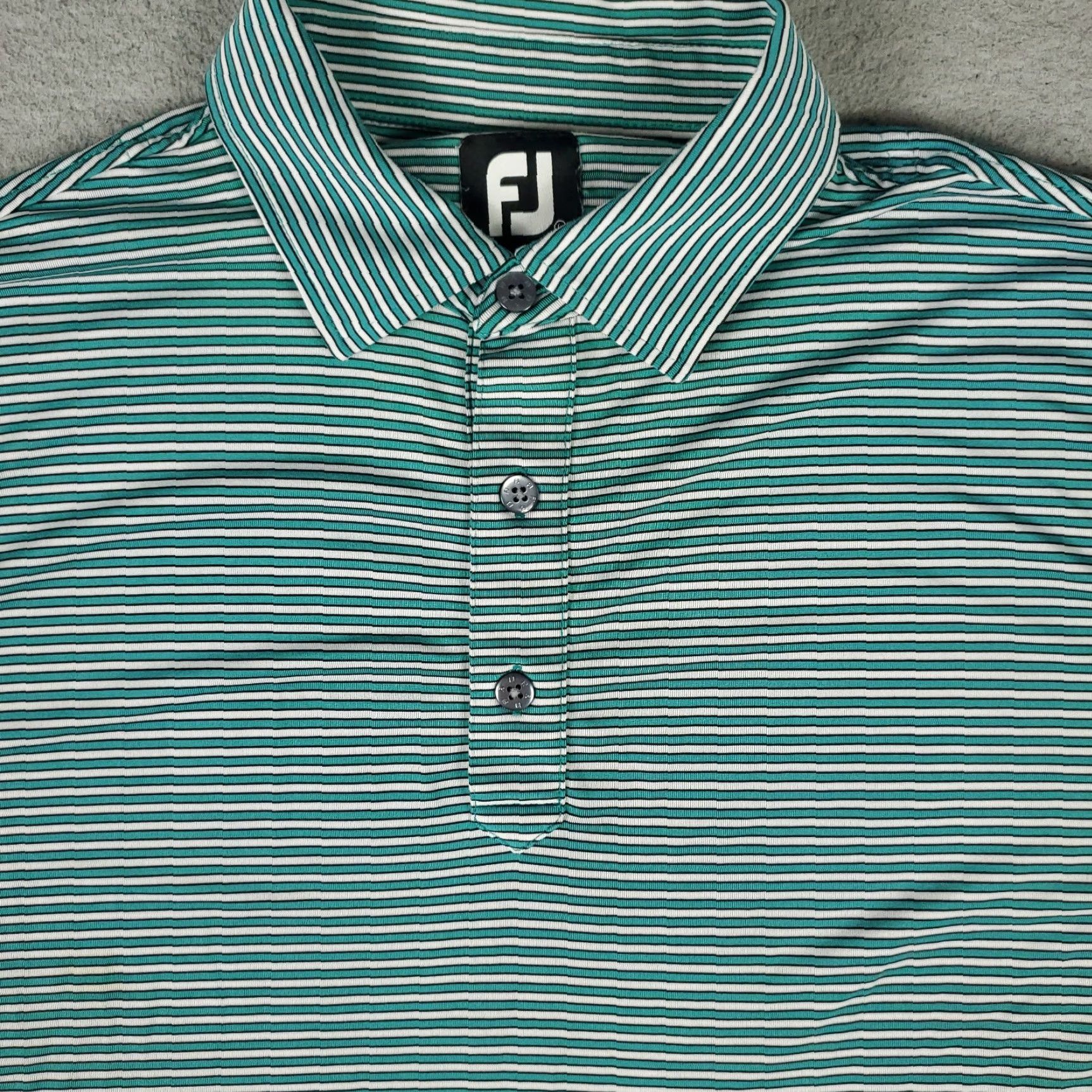 Footjoy FootJoy Polo Shirt Mens L Green Striped Short Sleeve Collared Button Logo Size US L / EU 52-54 / 3 - 2 Thumbnail