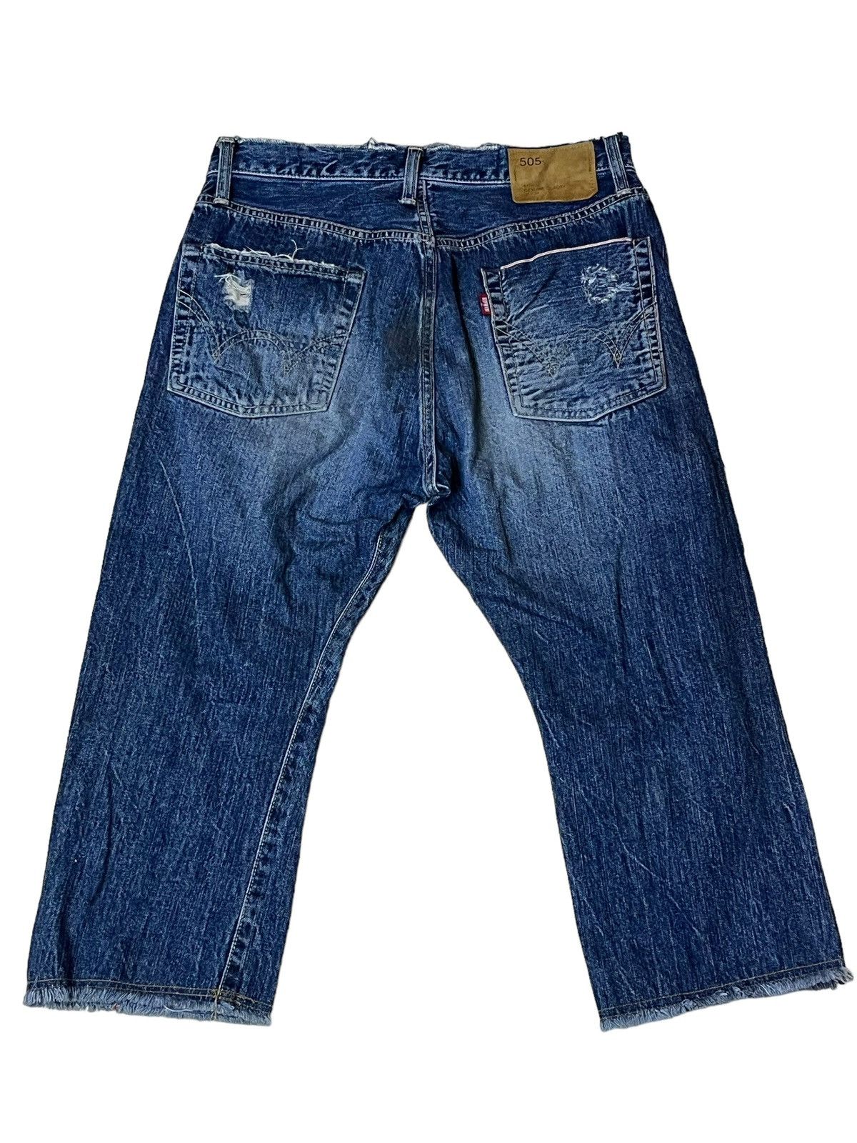 Edwin SICK🔥VINTAGE EDWIN 505s DISTRESSED SELVEDGE 3 QUARTER JEANS Size US 32 / EU 48 - 2 Thumbnail