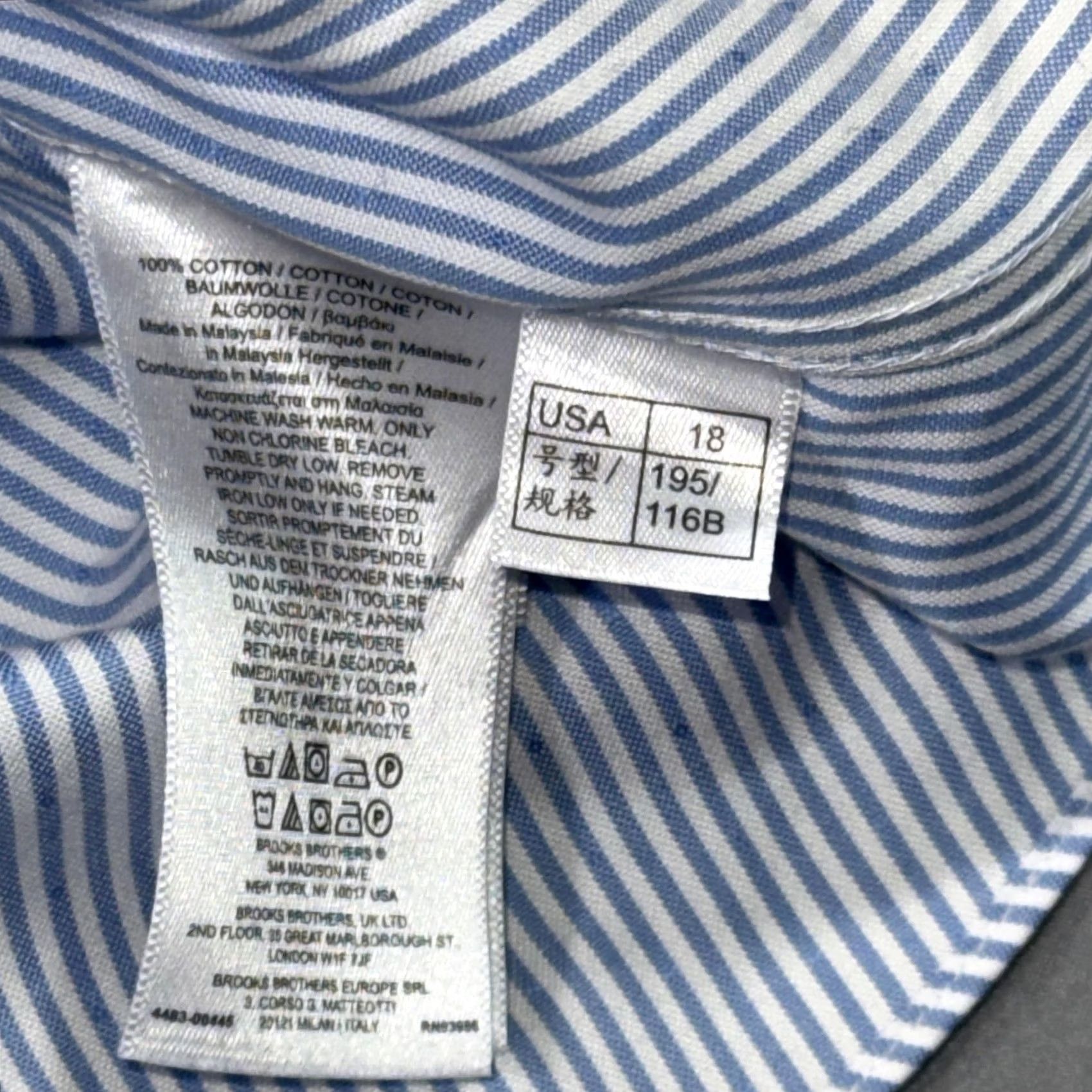 Brooks Brothers Brooks Brothers Shirt Mens 18-34 Reg Fit Long Sleeve Button-Down Non-Iron Supima Cotton Blue White Stripe Regent Dress Shirt Mens Size US XXL / EU 58 / 5 - 7 Thumbnail