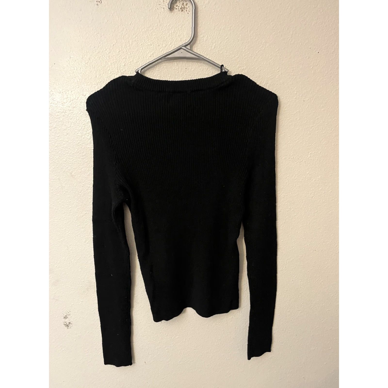 H&M H&M Black Knit Sweater Womens Size L Crew Neck Button Tight Rivbed Pullover Casual Workwear Size L / US 10 / IT 46 - 2 Thumbnail