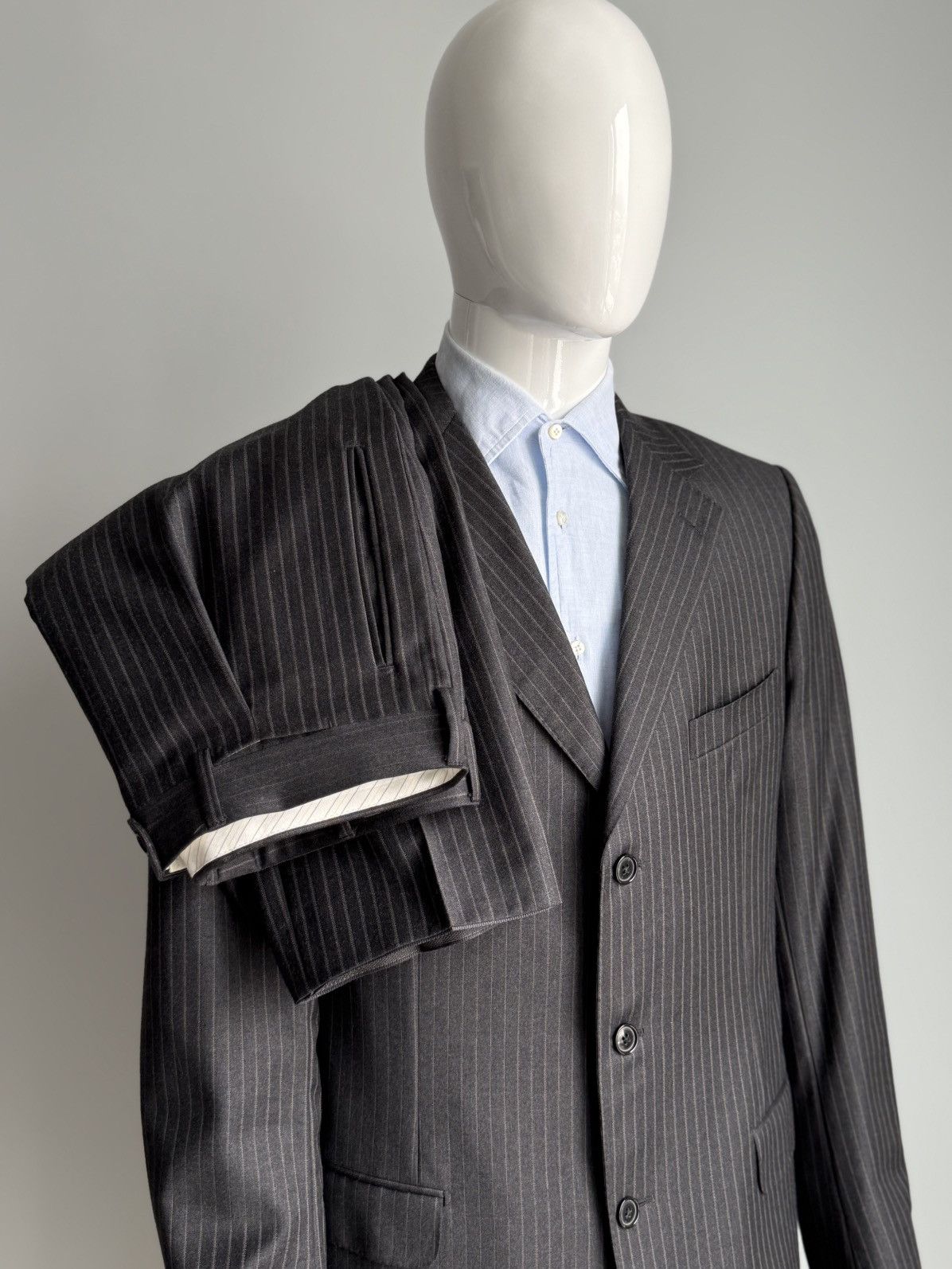 Ermenegildo Zegna Zegna Suit 3 Button Charcoal Pinstripe Wool Classic Fit Size 52L - 3 Thumbnail