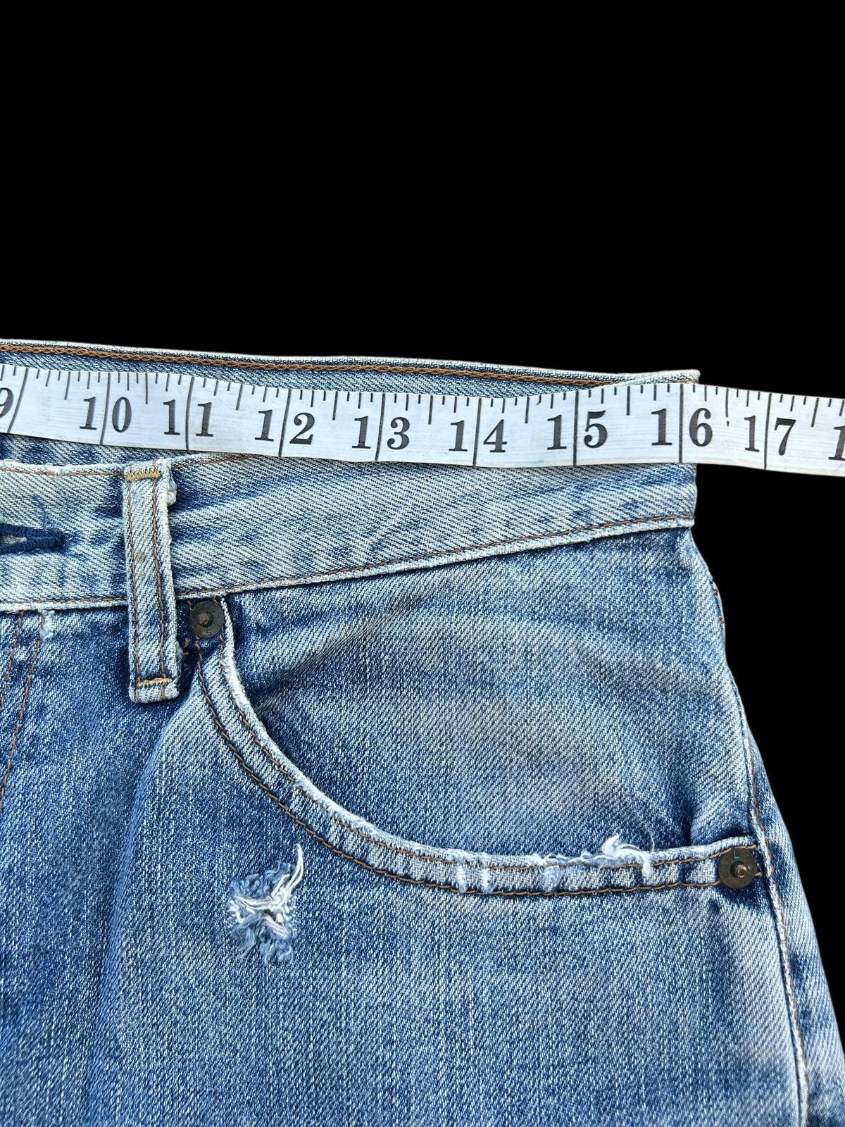 Japanese Brand × Kapital × Vintage THRASHED Levis Selvedge Vintage Distressed Short Denim Size US 32 / EU 48 - 16 Thumbnail