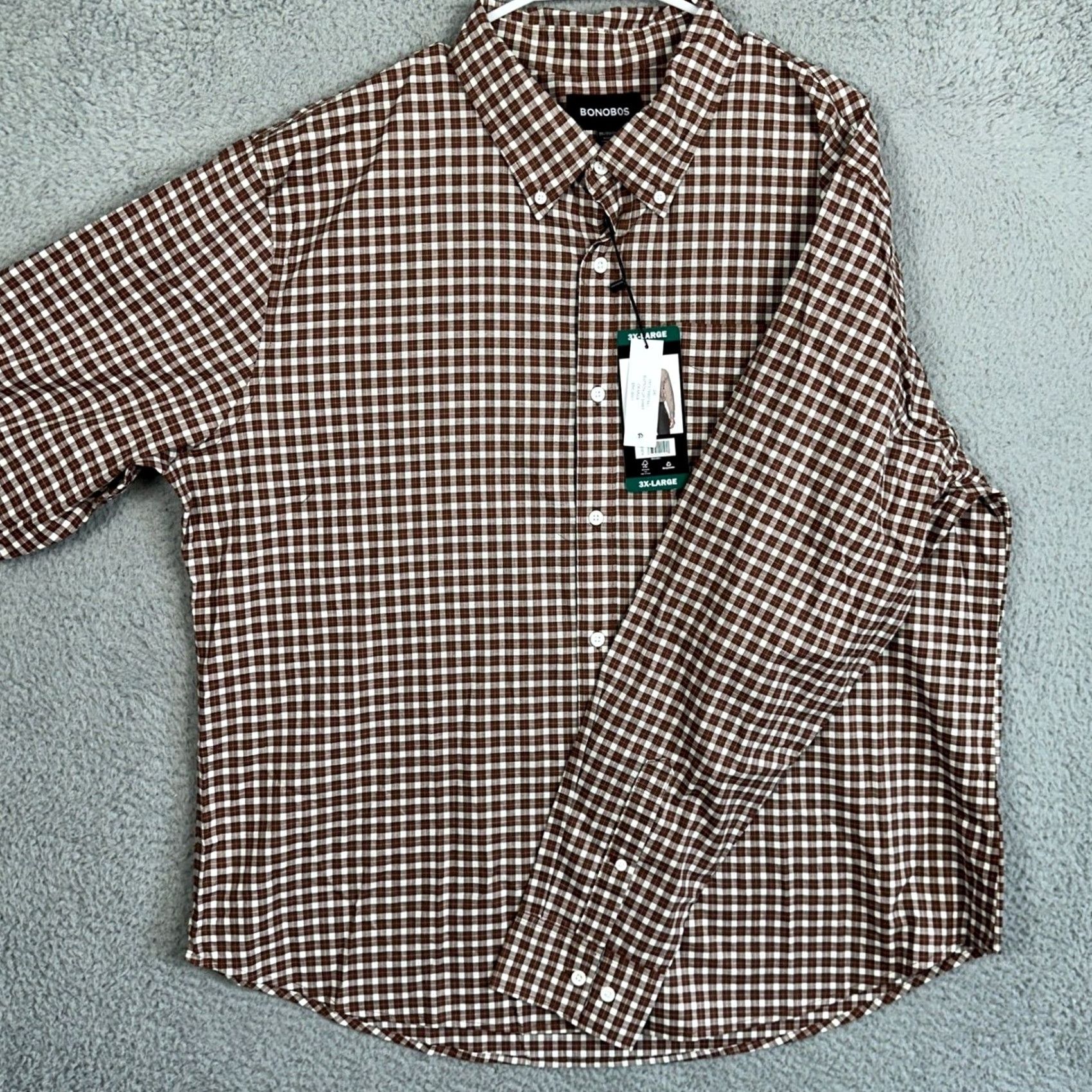 Bonobos VINTAGE Bonobos Shirt Mens 3XL Brown White Button Down Plaid Stretch Long Sleeve Size US XXL / EU 58 / 5 - 2 Thumbnail