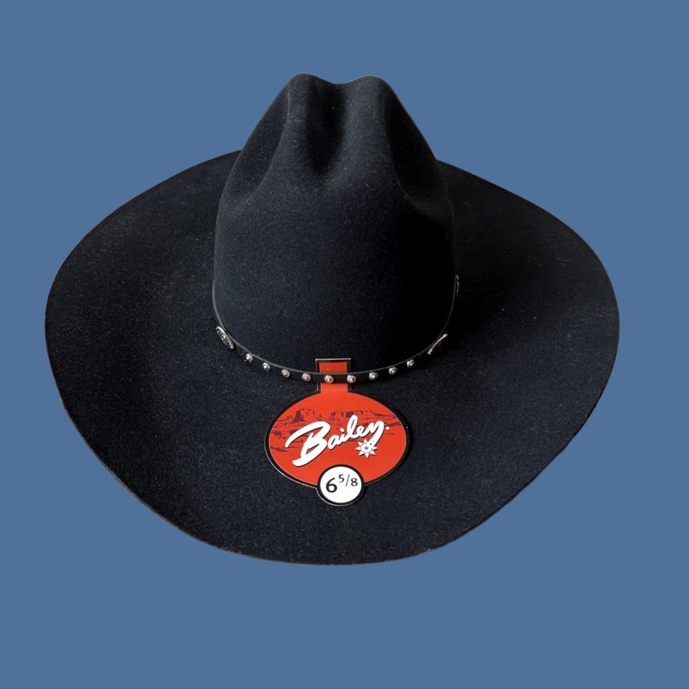 Bailey 44 VINTAGE Bailey Wool Felt Studded Hat Black 2X Size 6 5/8 Mens Womens Cowboys Western USA Band 90s? Size ONE SIZE - 1 Thumbnail