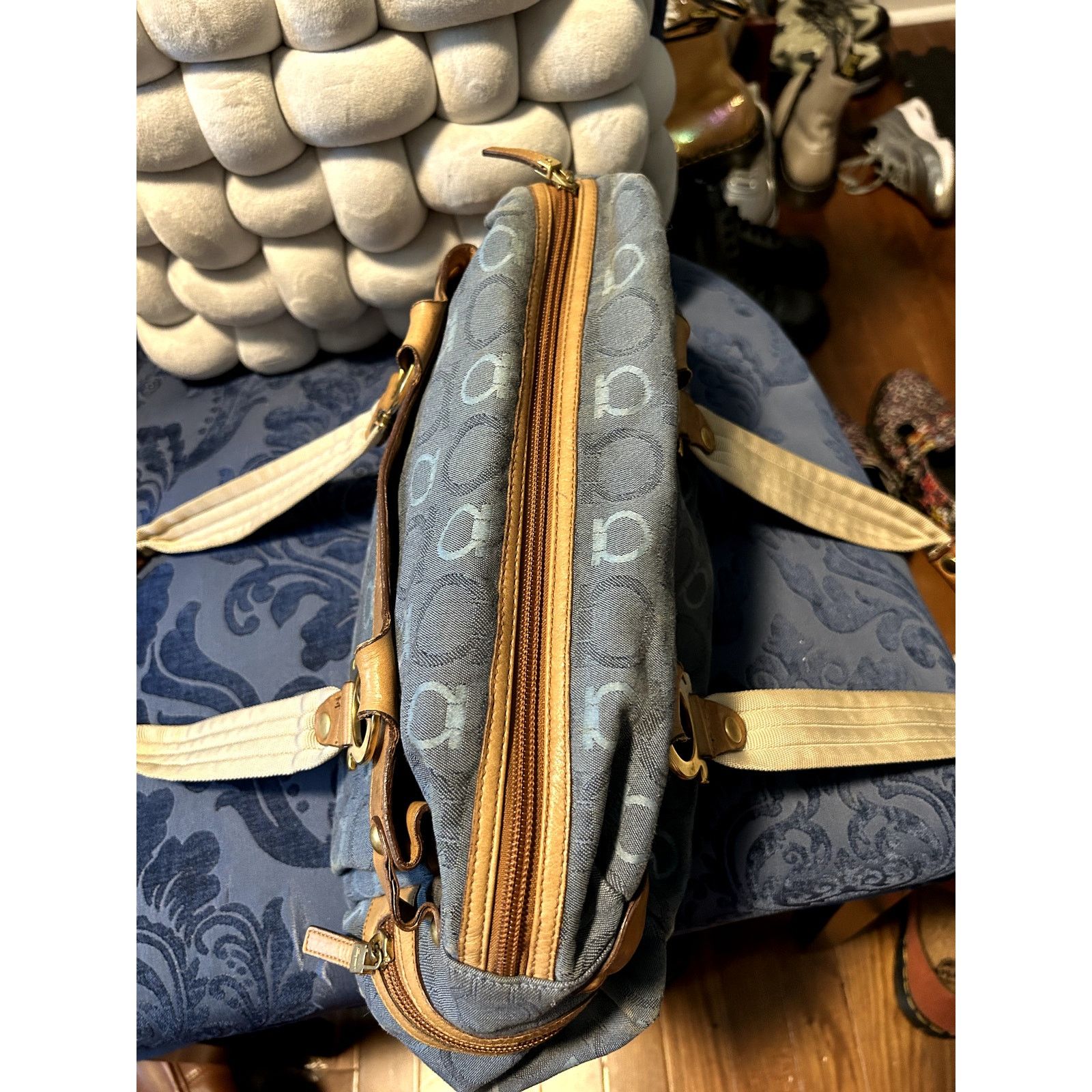 Salvatore Ferragamo Vintage Salvatore Ferragamo Gancini-pattern Blue Denim Size ONE SIZE - 2 Thumbnail