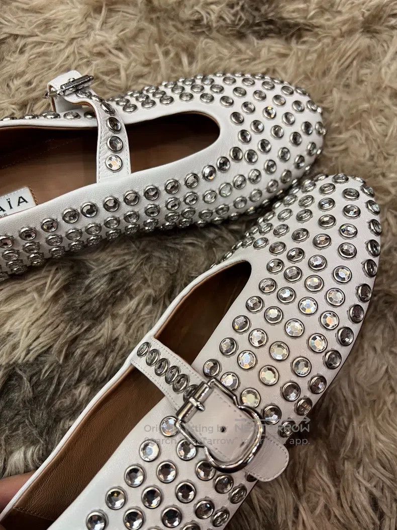 Alaia Alaia White Crystal Ballet Dance Flat Shoes Size US 5.5 / IT 35.5 - 4 Thumbnail