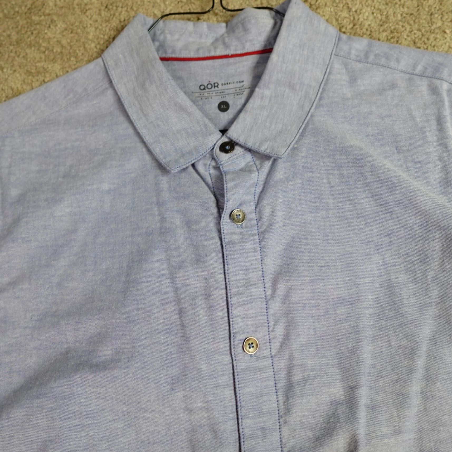 Vintage QOR Shirt XL Blue Chambray Short Sleeve Button-Front Cotton Blend Mens Size US XL / EU 56 / 4 - 5 Thumbnail