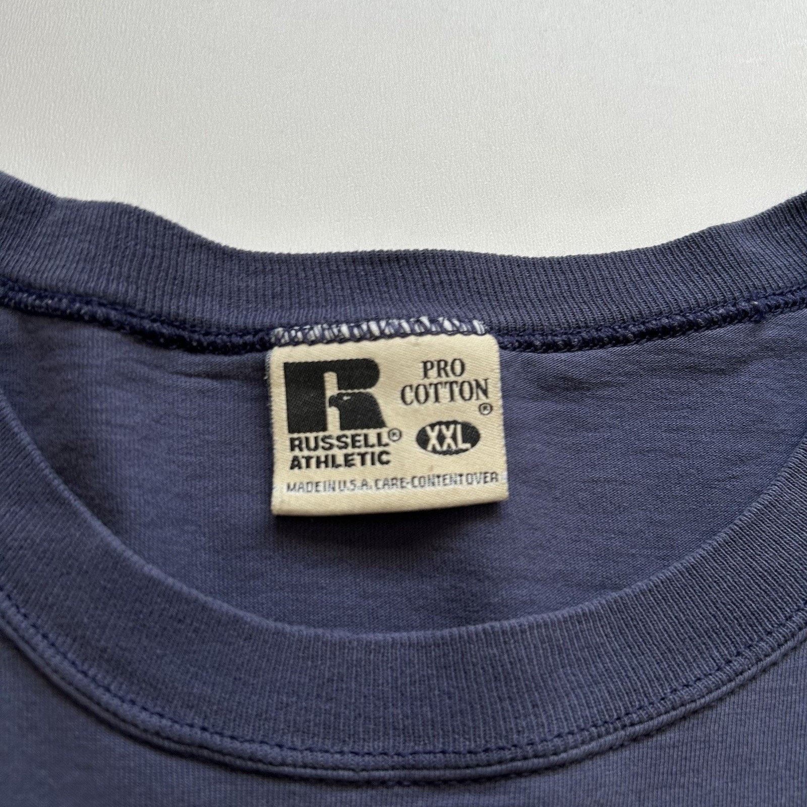 Russell Athletic × Vintage Vintage 90s Russell Athletic Pocket T Shirt XXL Faded Blue Size US XXL / EU 58 / 5 - 4 Thumbnail