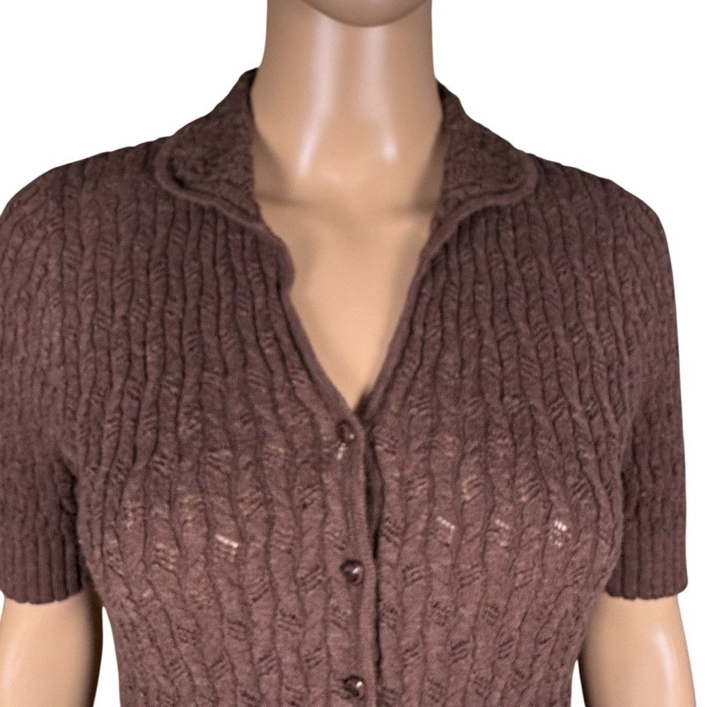 Other Sigrid Olsen Knit Cotton Short Sleeve Collared Brown Cardig Size S / US 4 / IT 40 - 2 Thumbnail