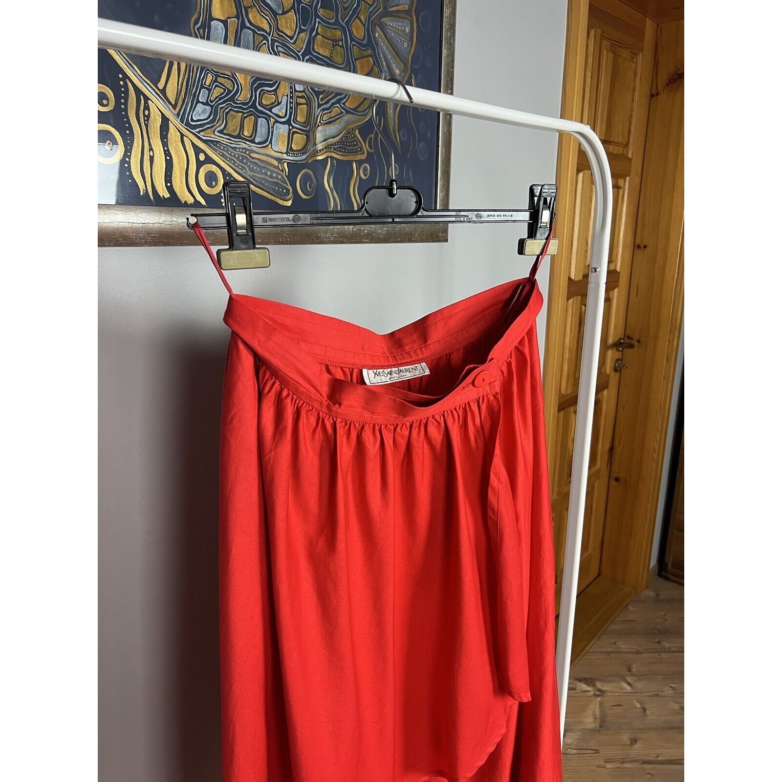Yves Saint Laurent RARE! YSL Saint Laurent Variation VTG Red Long Wrap Skirt Si Size 29" - 6 Thumbnail