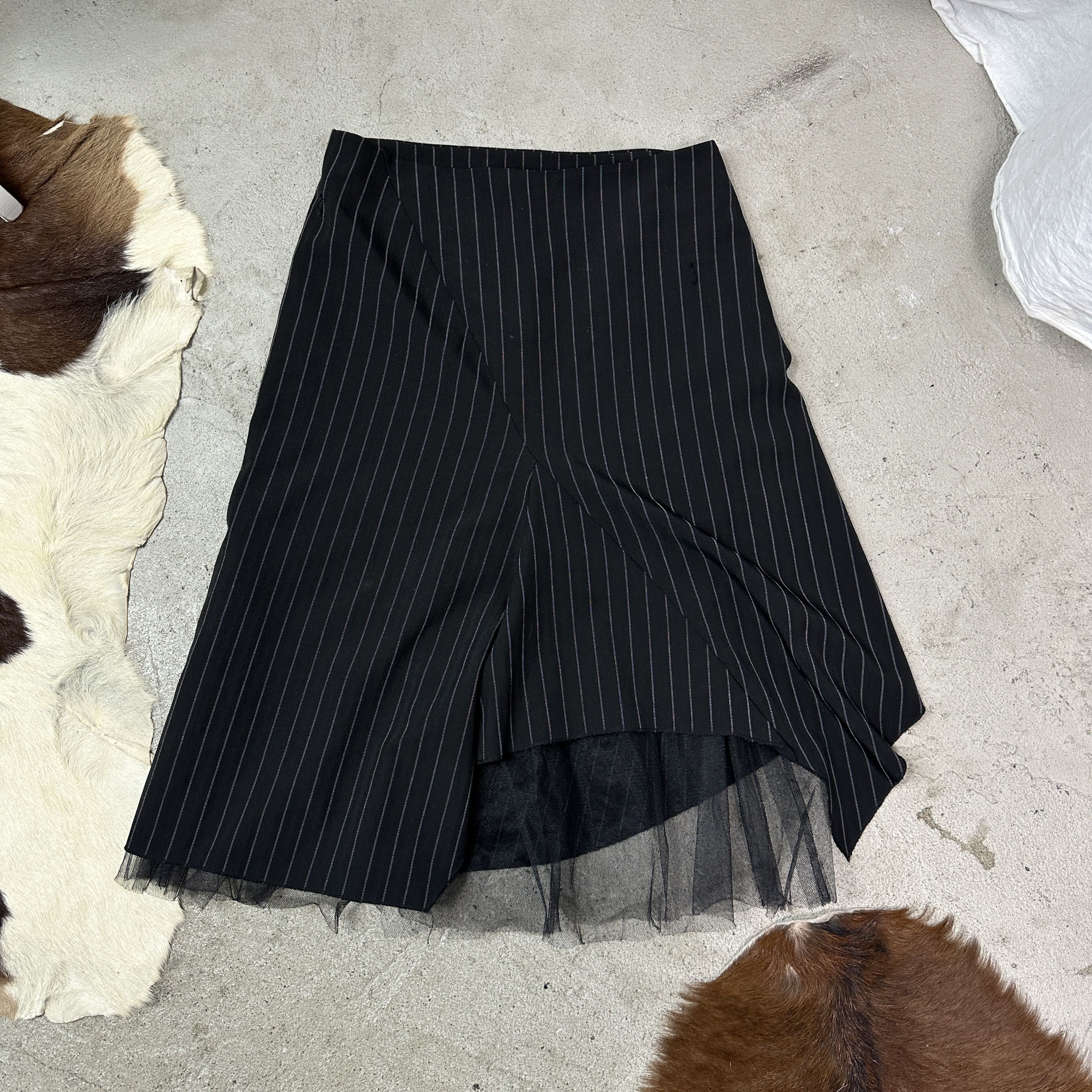 Vintage Vintage Pinstripe Asymmetrical Mesh Petticoat Skirt Y2K Size 26" / US 2 / IT 38 - 2 Thumbnail