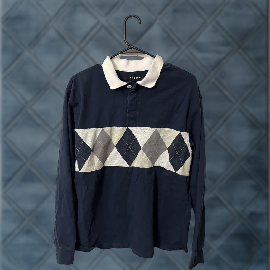 Pacsun VINTAGE Prep Argyle Rugby Shirt Mens S Long Sleeve Collared Retro Navy Blue Size US S / EU 44-46 / 1 - 1 Thumbnail