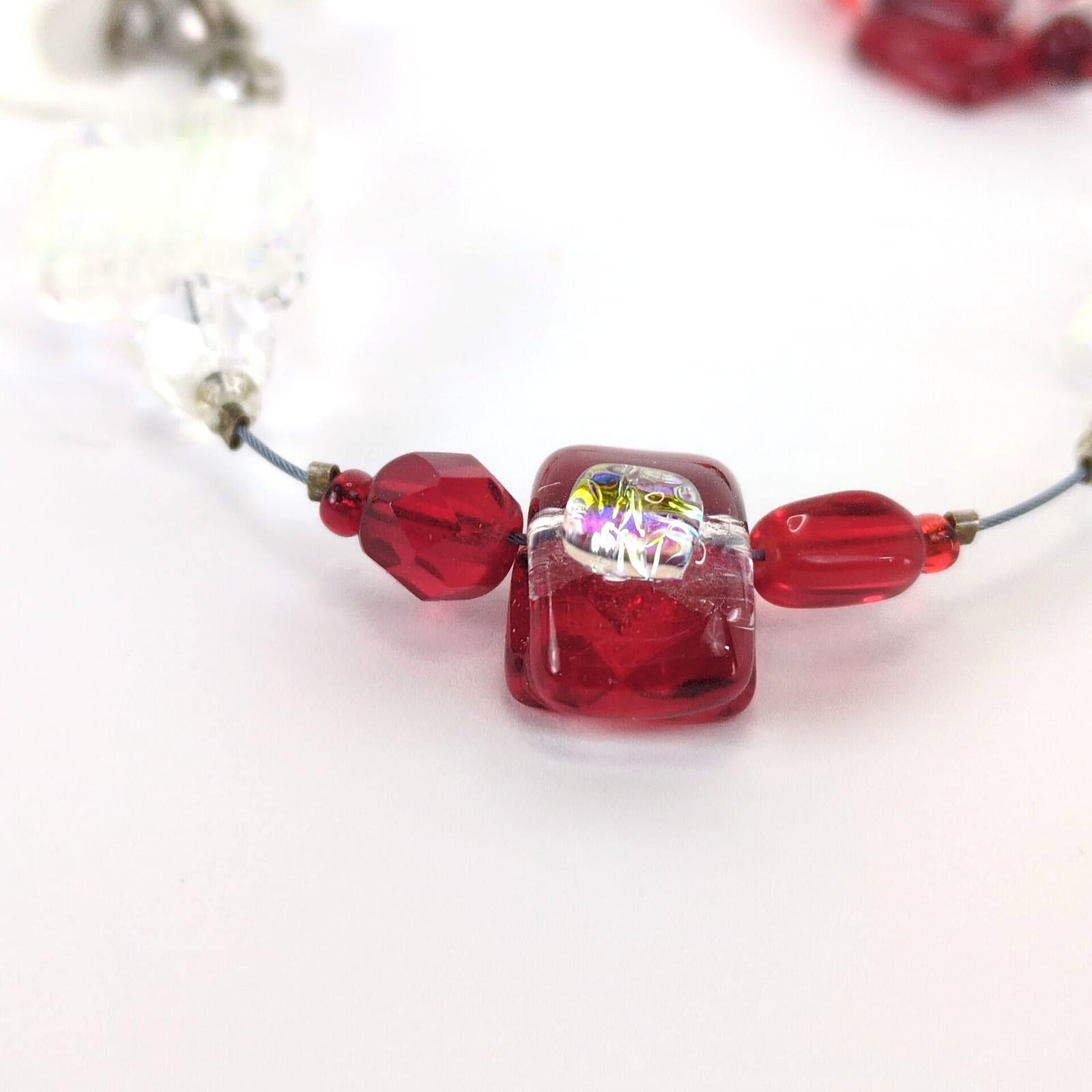Handmade Prosperity Studio Dichroic White Red Art Glass Bead Bracelet Size ONE SIZE - 5 Thumbnail