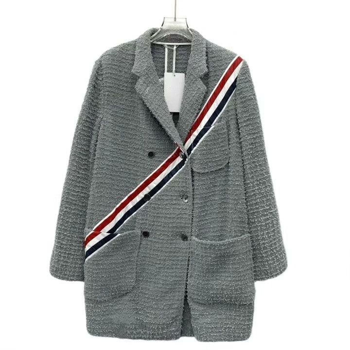 Thom Browne Thom Browne Gray Stripe Cotton Double-Breasted Jacket Size US S / EU 44-46 / 1 - 1 Thumbnail