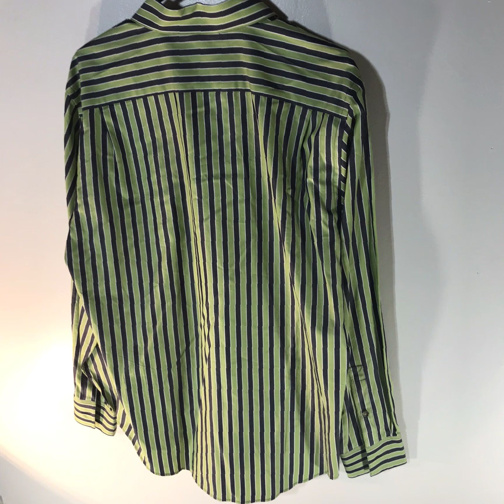 Michael Kors Michael Kors Striped Dress Shirt Mens Size M Lime Green/Gray Cotton Button-Up Casual Workwear Size 40R - 2 Thumbnail