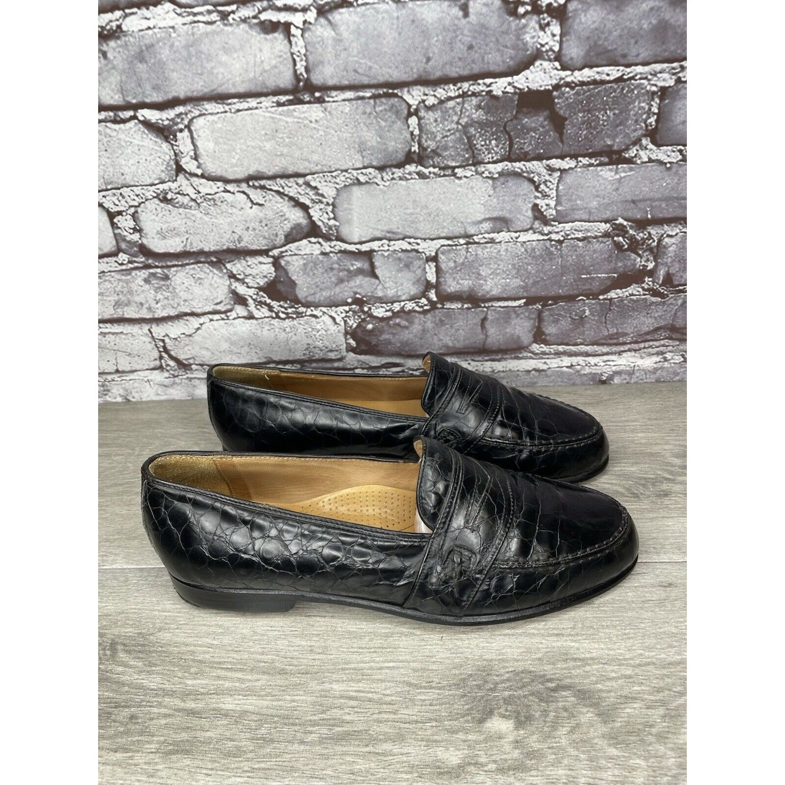 Other Cable & Co. Black Leather Croc Penny Loafers Dress Shoes Men Size US 9.5 / EU 42-43 - 12 Thumbnail
