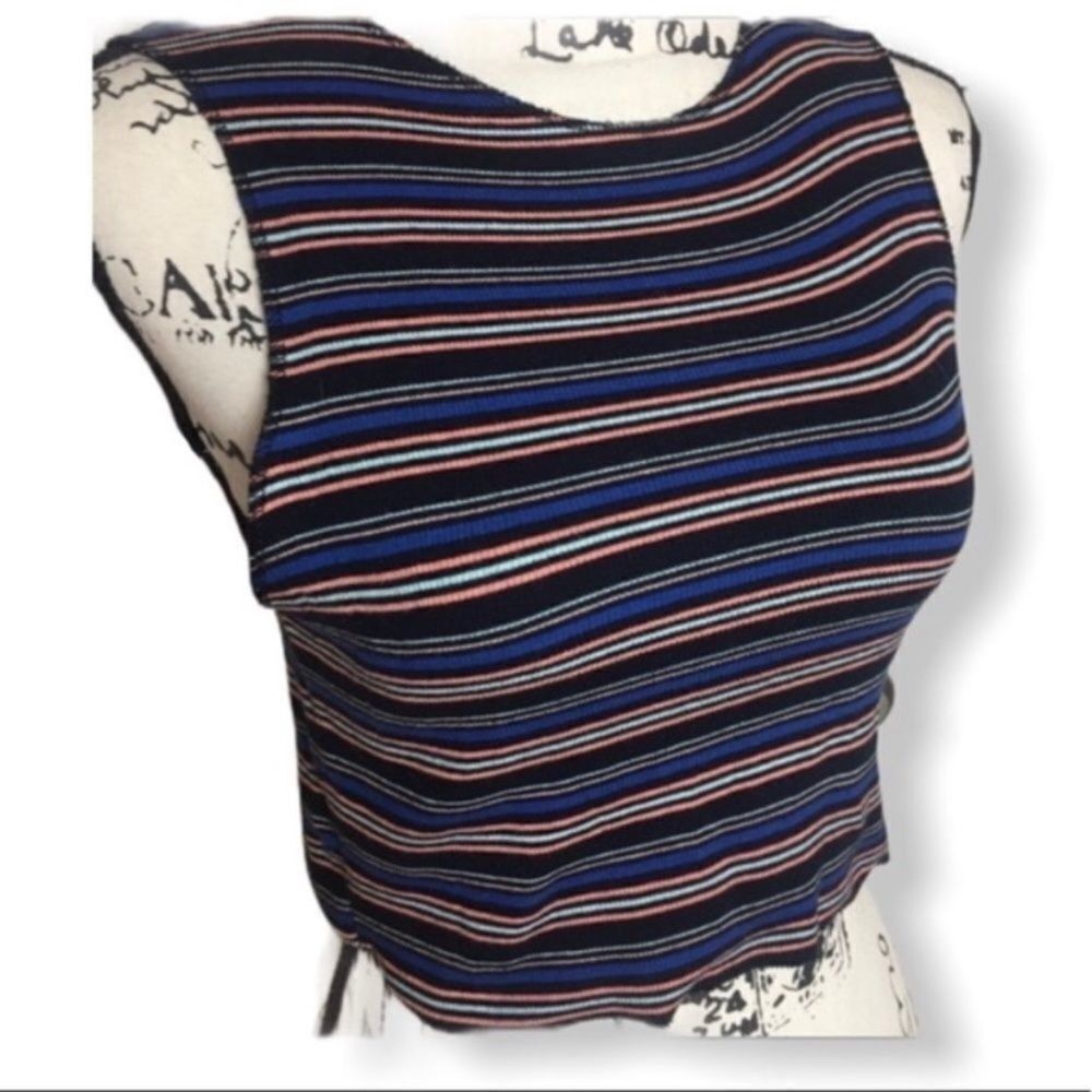 Zara Zara Multicolor Ribbed Knit Striped Crop Top Size S Sleevele Size S / US 4 / IT 40 - 2 Thumbnail
