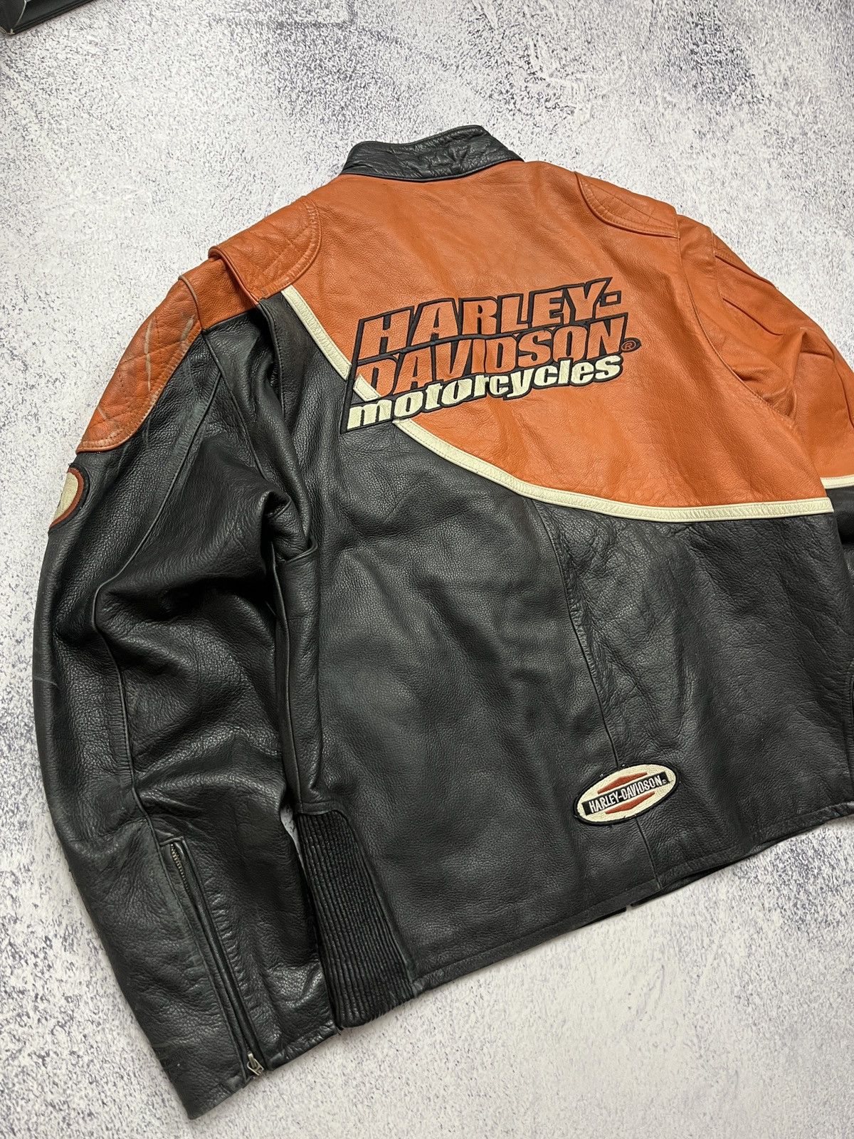 Harley Davidson Vintage Harley Davidson Leather Jacket USA Rare Logo Orange Size US L / EU 52-54 / 3 - 20 Thumbnail