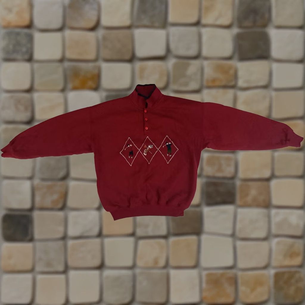 Vintage VINTAGE Claybrooke Men Sweater Embroidered 1/4 Button Long Sleeve Cotton Knit Dark Red Size M Golf Pullover Knit Winter Fall Spring Regular Size US M / EU 48-50 / 2 - 1 Thumbnail