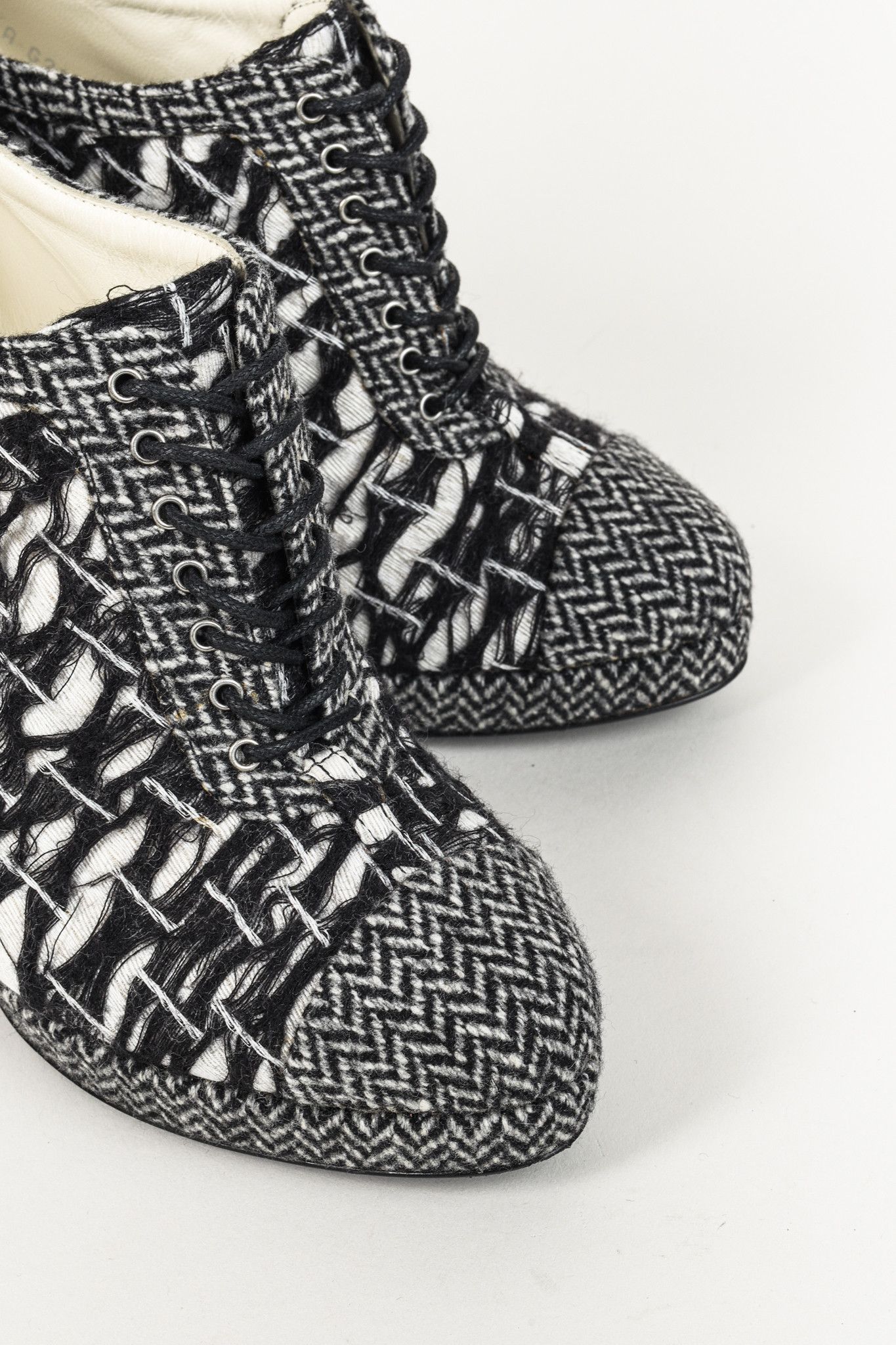 Chanel Chanel G27462 Wool Tweed Lace Up Silver Heel Booties Size US 9 / IT 39 - 6 Thumbnail
