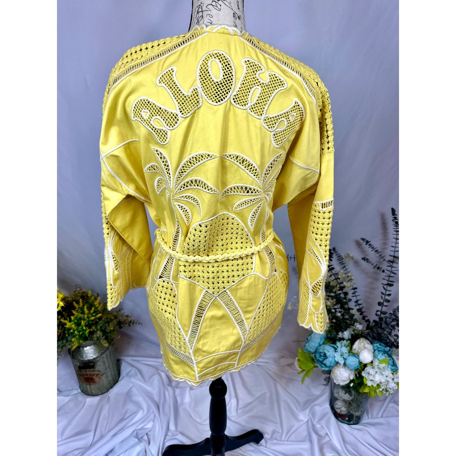 Maje Maje Crochet-Panel Cotton Jacket Belt Yellow size 40 (L) Size L / US 10 / IT 46 - 16 Thumbnail