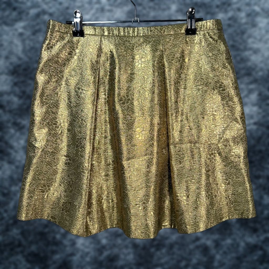 Club Monaco Club Monaco Skirt Womens 4 Gold Metallic Pleated Mini Size 27" / US 4 / IT 40 - 1 Thumbnail