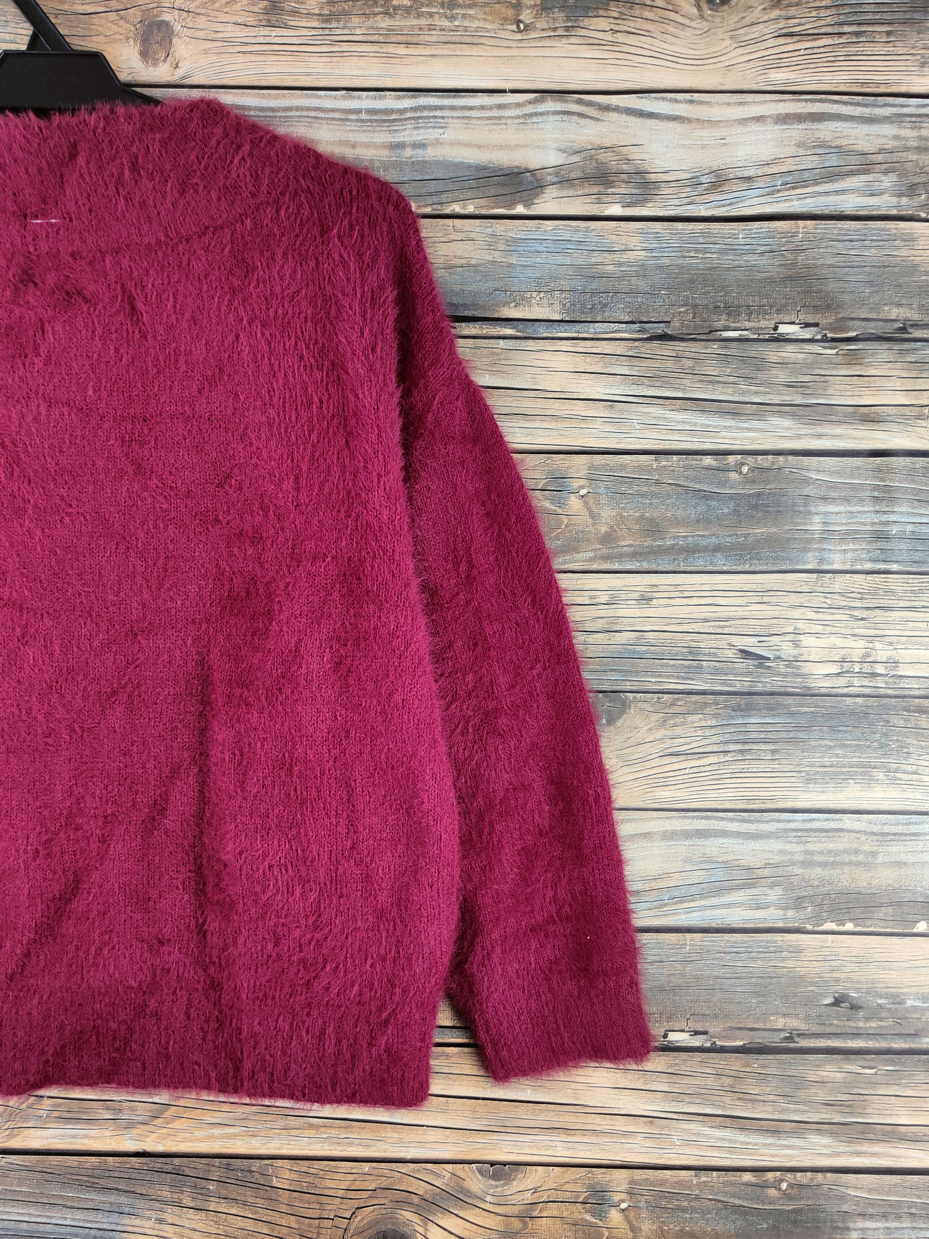 Japanese Brand DL Nano Maroon Fur Mohair shaggy Knitwear #46-536 Size S / US 4 / IT 40 - 9 Thumbnail