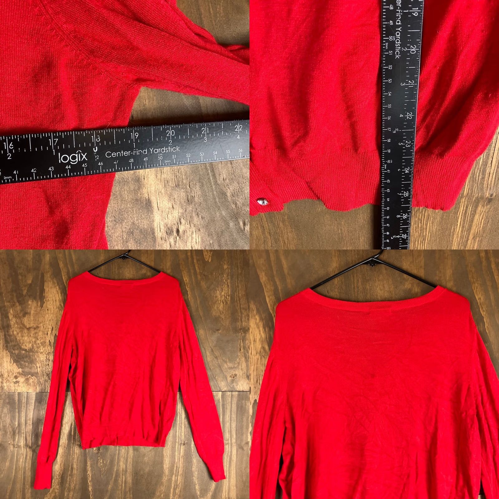 Express Express Womens Cardigan Sweater Red Diamond Button Front Long Sleeve Stretch XL Cardigan Knit Solid Crew Neck Women’s - Casual Workwear Size XL / US 12-14 / IT 48-50 - 8 Thumbnail