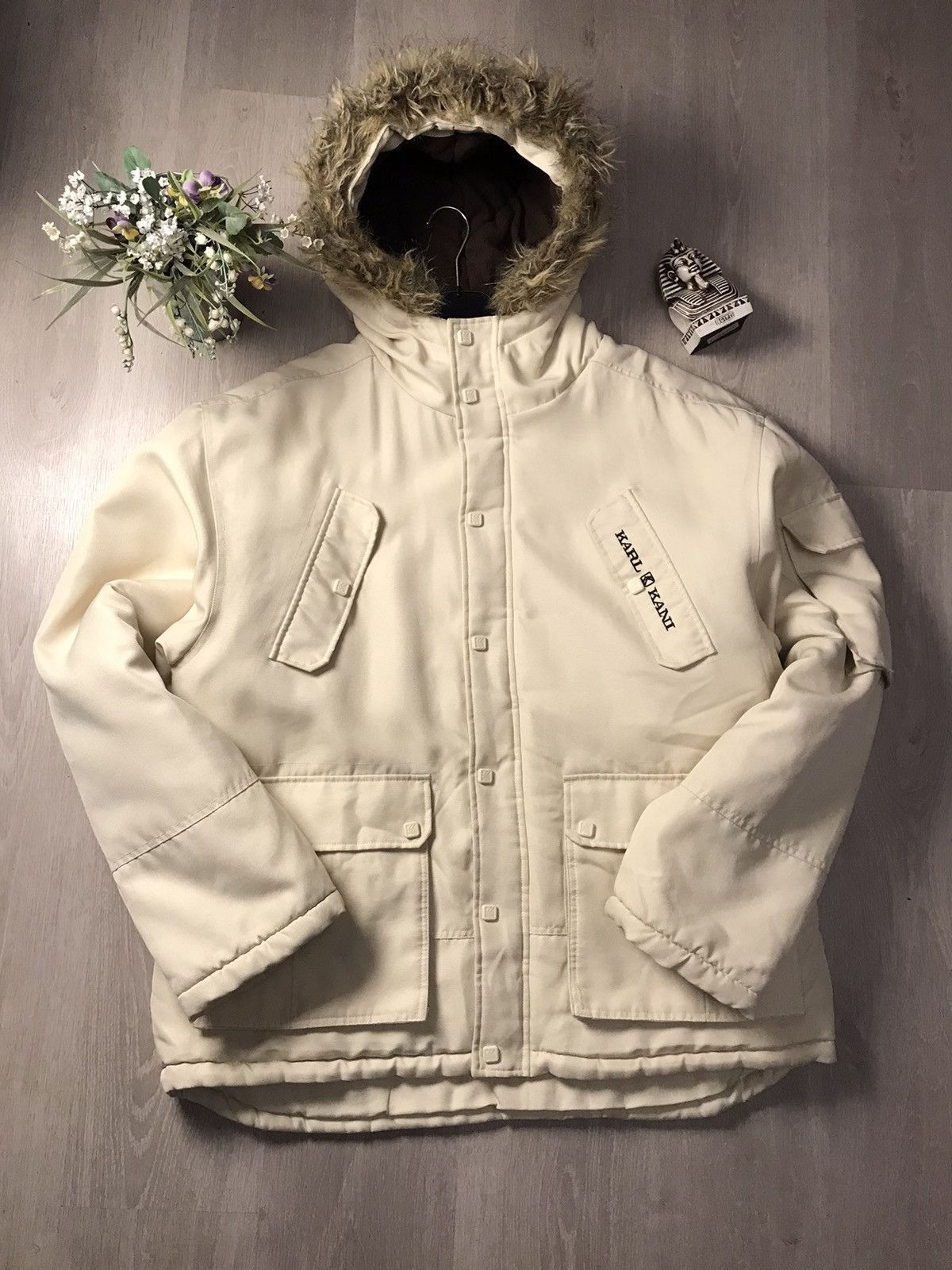 image of Karl Kani Reversible Winter Logo Plush Jacket in White, Men's (Size 2XL)