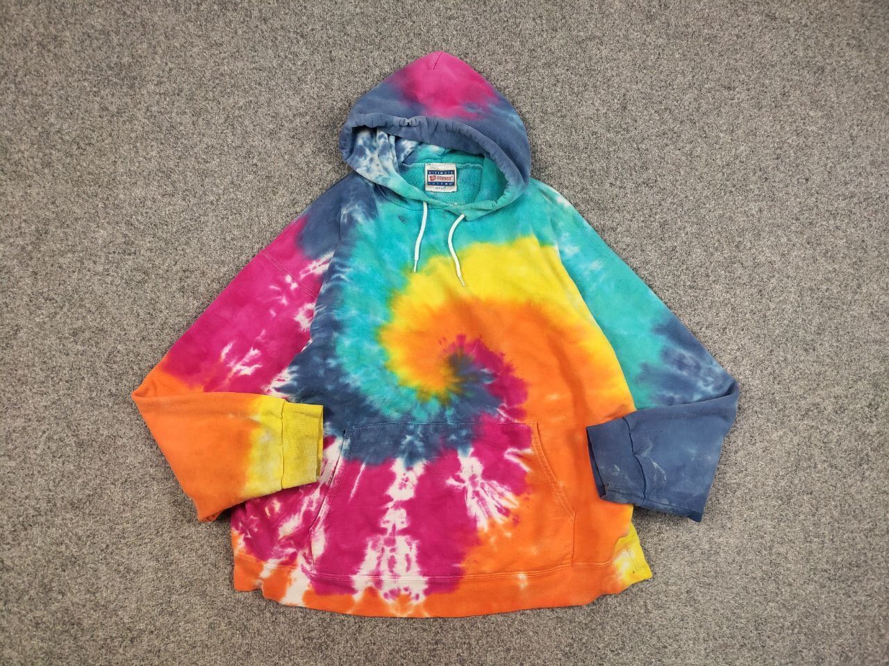 Hanes Vintage 90's Hanes Ultimate bright Tie Dye Oversized Hoodie Size US L / EU 52-54 / 3 - 10 Thumbnail