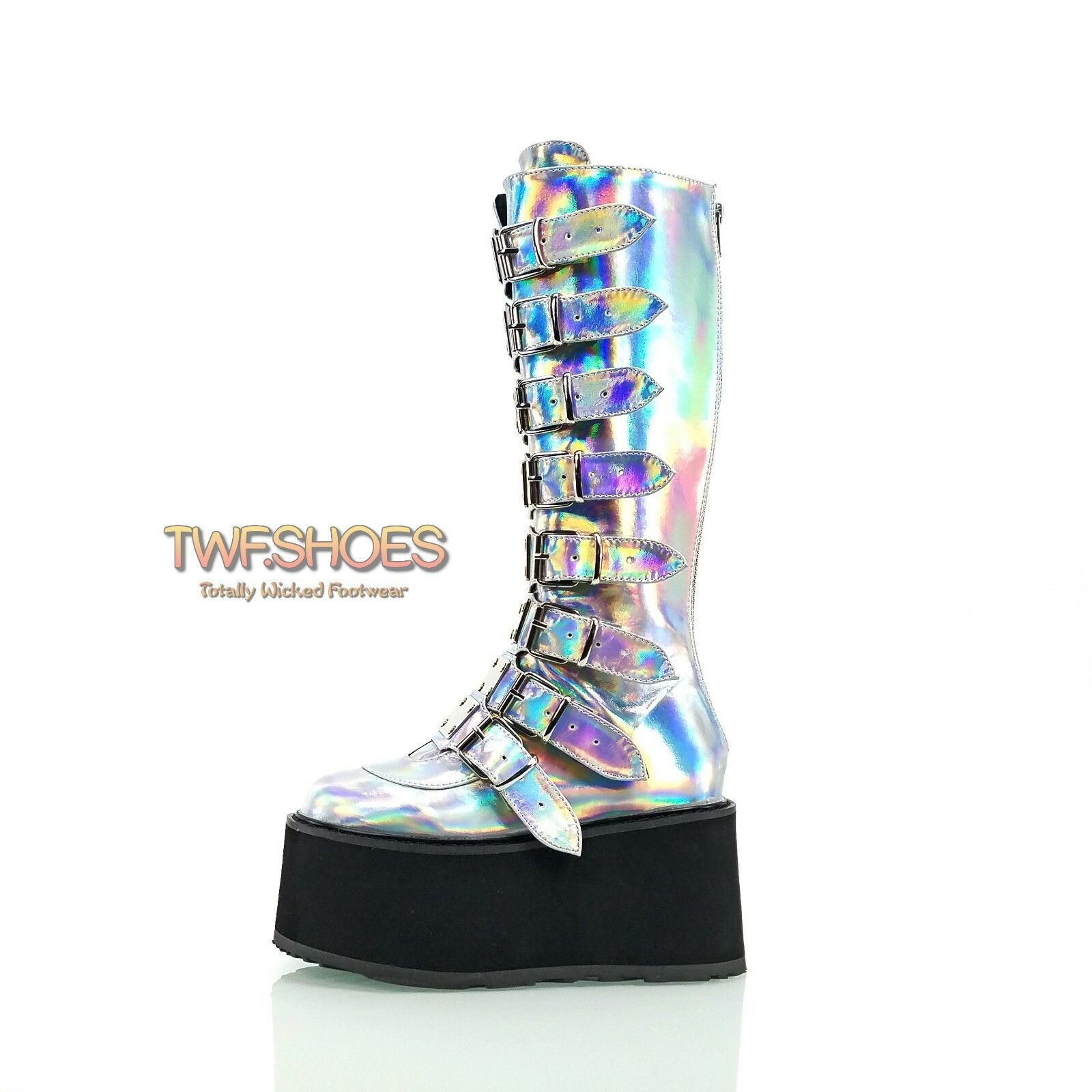 Demonia Cult DEMONIA Damned 318 Multi Strap Goth Punk 3.5" Flat Platform Size US 11 / IT 41 - 2 Thumbnail