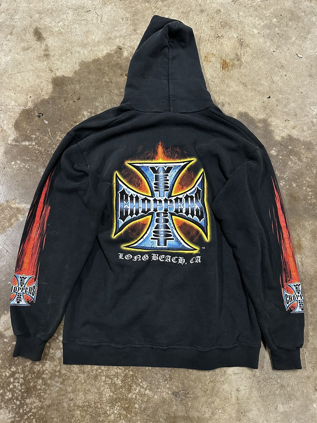 image of Made In USA x Vintage 90’S West Coast Choppers Flame Hoodie in Black, Men's (Size Large)
