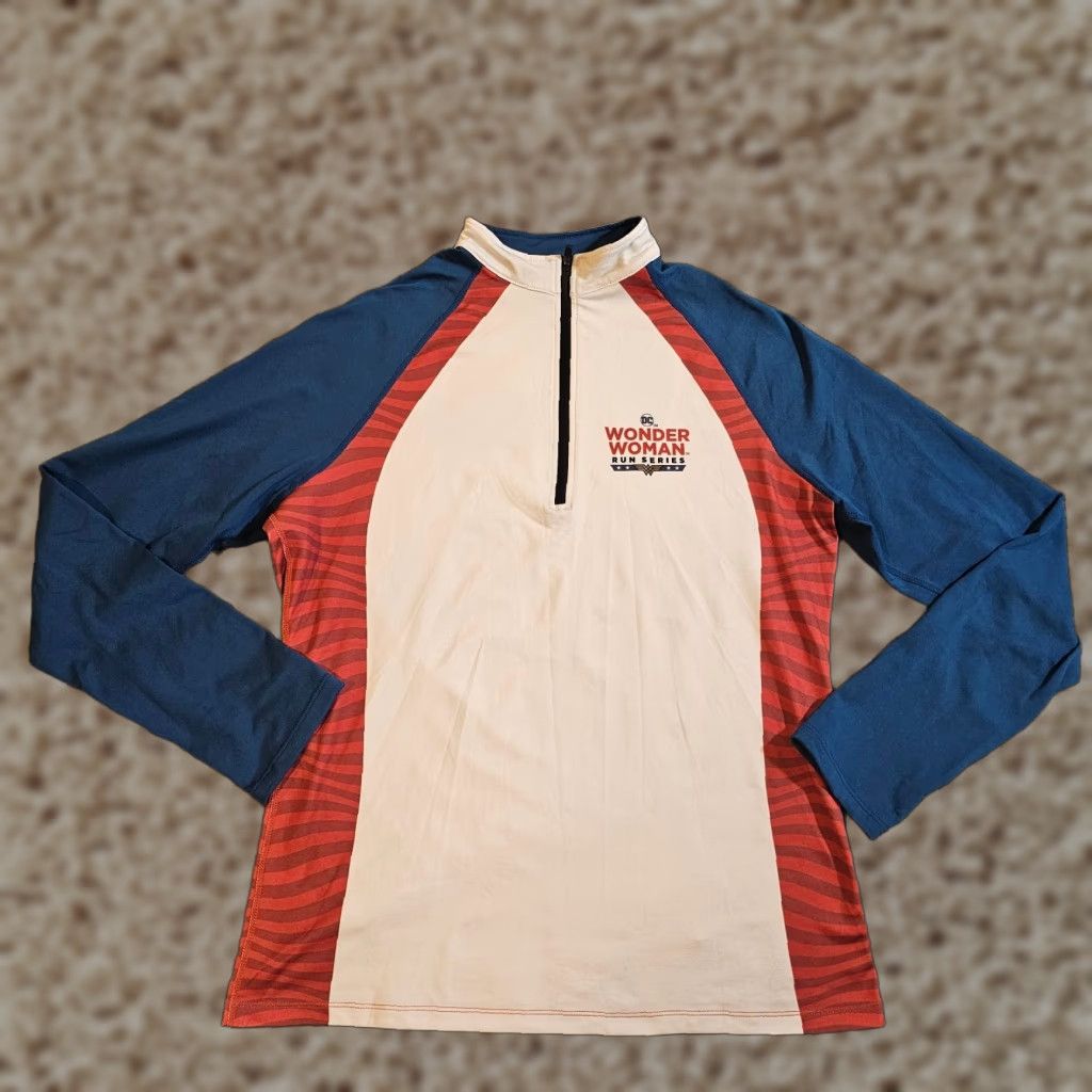 Vintage VINTAGE Running Man Top Womens Large White Red Wonder Woman 1/4 Zip Long Sleeve Athletic Size L / US 10 / IT 46 - 1 Thumbnail