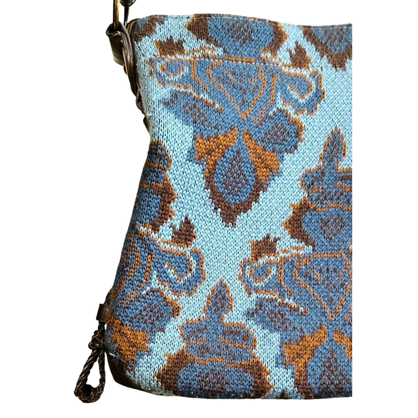 Vintage Stamp 10 Women Fabric &Faux Leather Purse Shoulder Handbag Blue &Brown Bohemian Bag Shoulder Brown &Blue Paisley 11x13in 10in Strap Women’s Handbag Size ONE SIZE - 4 Thumbnail