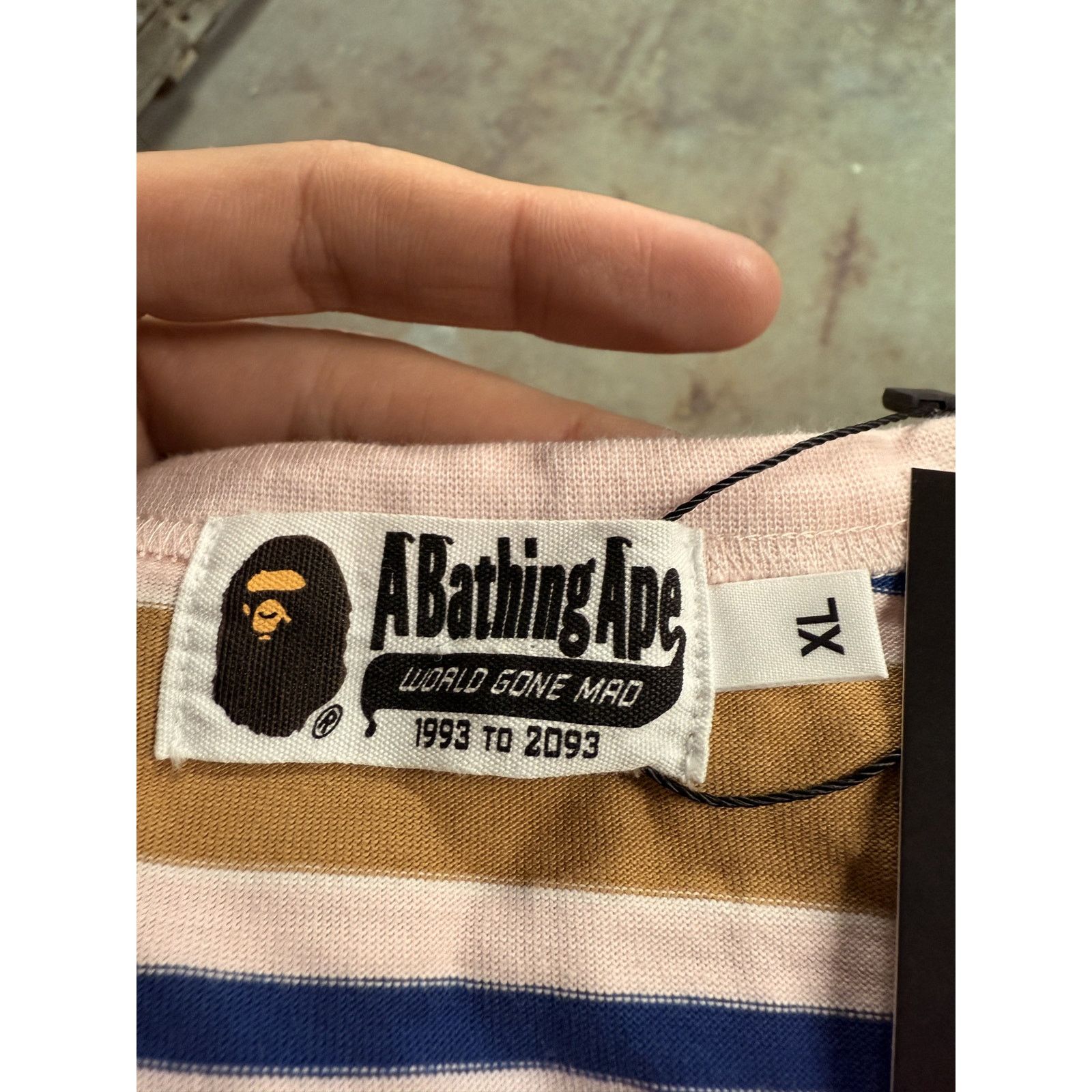 Bape BAPE Striped Tee Tan Multi Used XL Size US XL / EU 56 / 4 - 2 Thumbnail