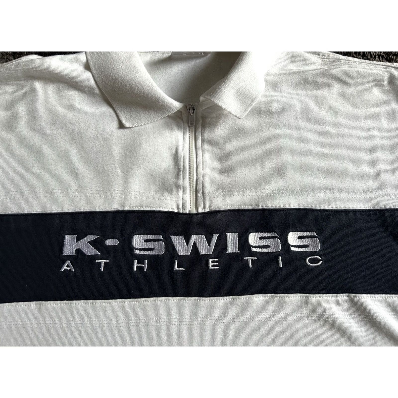 K-Swiss VINTAGE K-Swiss Athletic Polo Shirt 1/4 Zip XL Embroidered Letters 90s Tennis Mens Size US XL / EU 56 / 4 - 3 Thumbnail