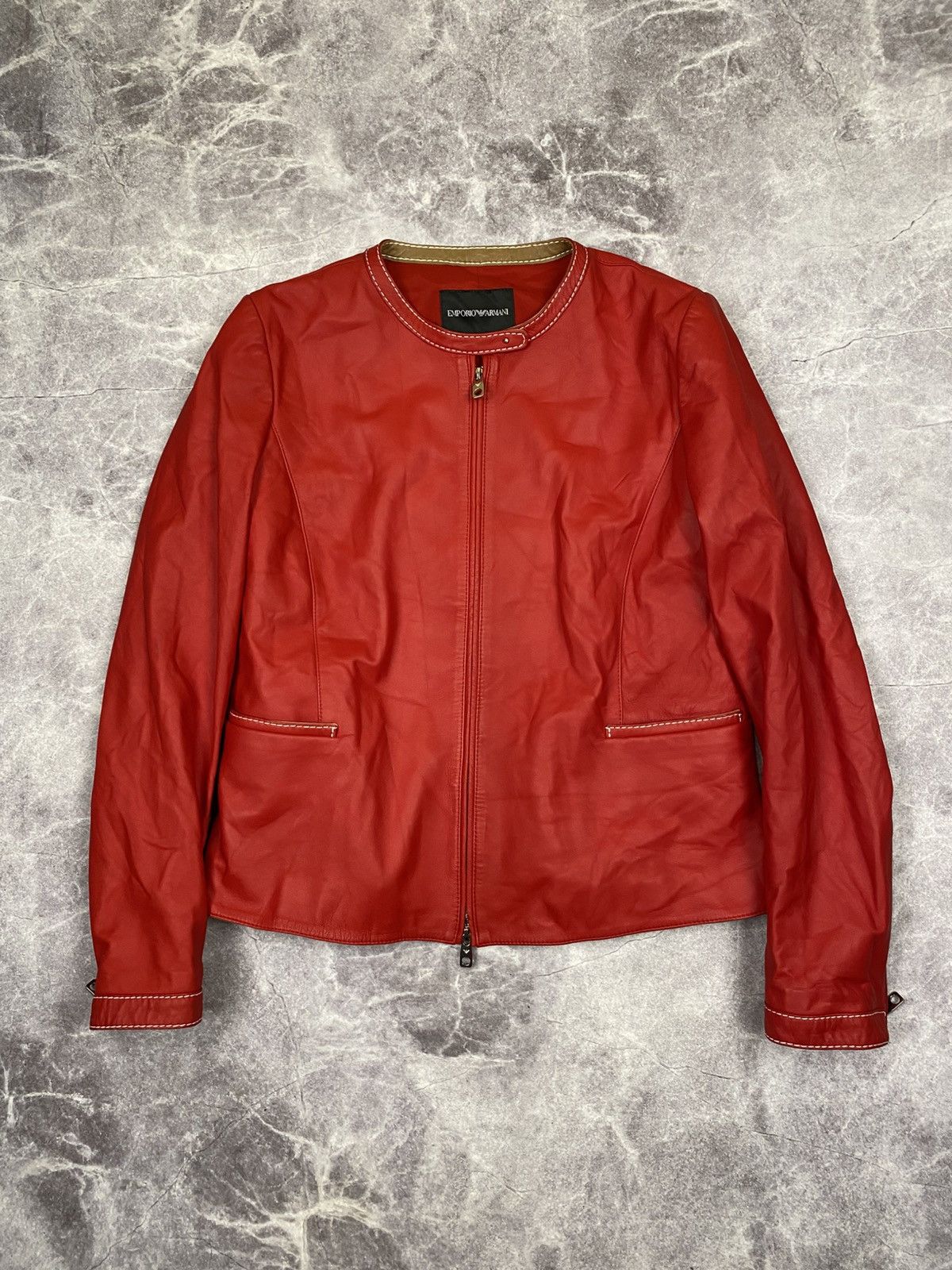 Emporio Armani Emporio Armani Red Lambskin Leather Blouson Jacket Size: 44 Size US S / EU 44-46 / 1 - 2 Thumbnail